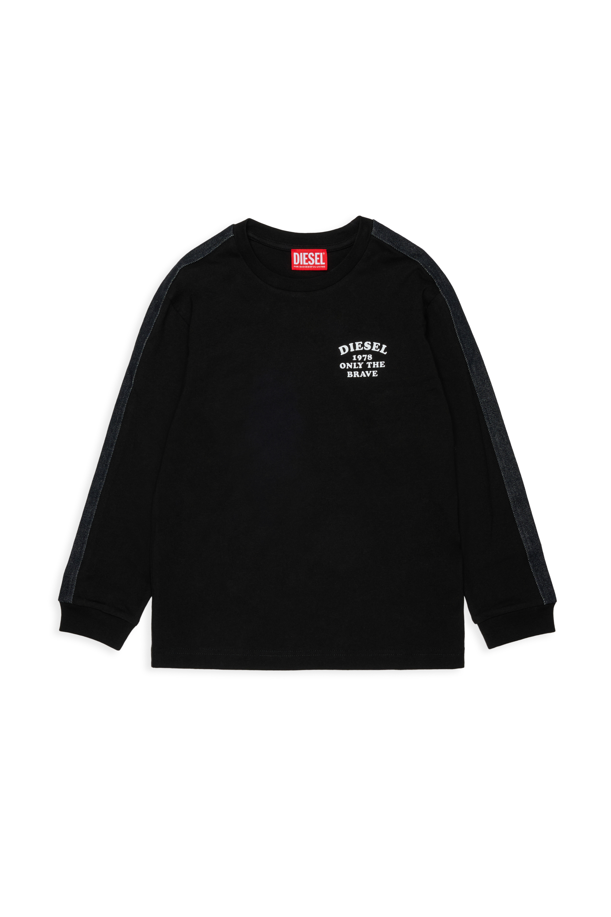 Diesel - TEAN OVER, T-shirt a manica lunga con logo e bande a contrasto Uomo in Nero - 1