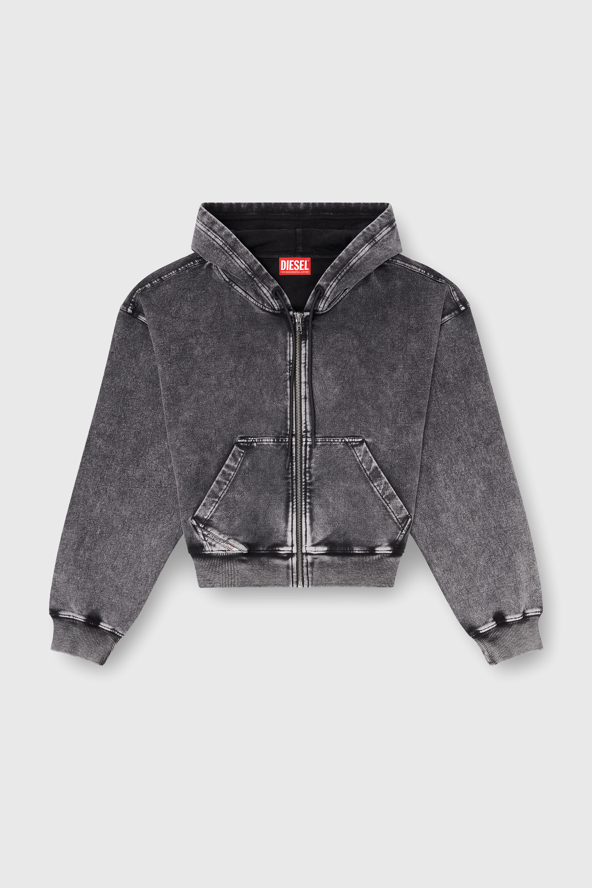 Diesel - F-ELYCY-AA2, Felpa con cappuccio effetto denim Donna in Grigio - 2