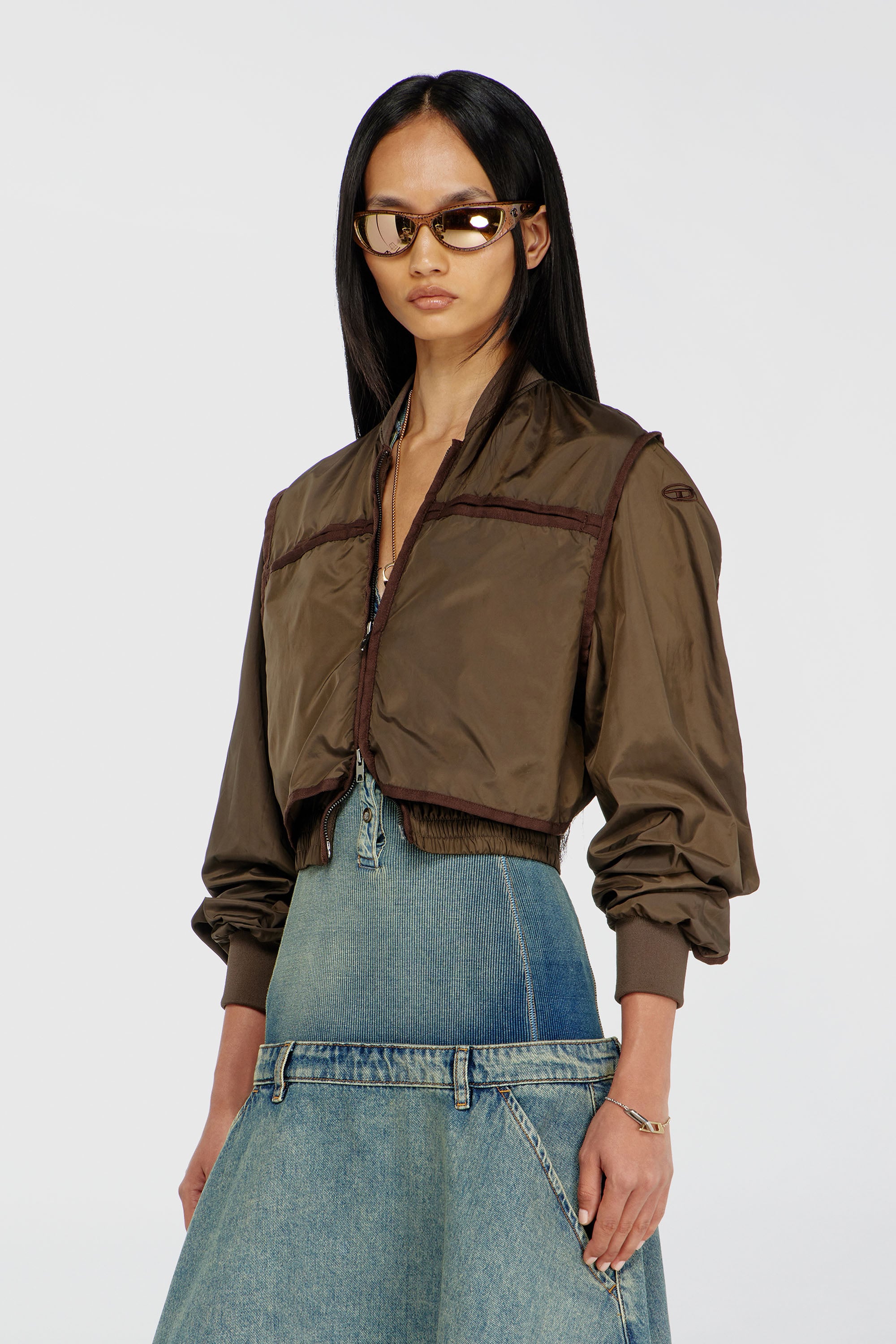 Diesel - G-OTHAM, Giacca in nylon con nastrature tono su tono Donna in Marrone - 1