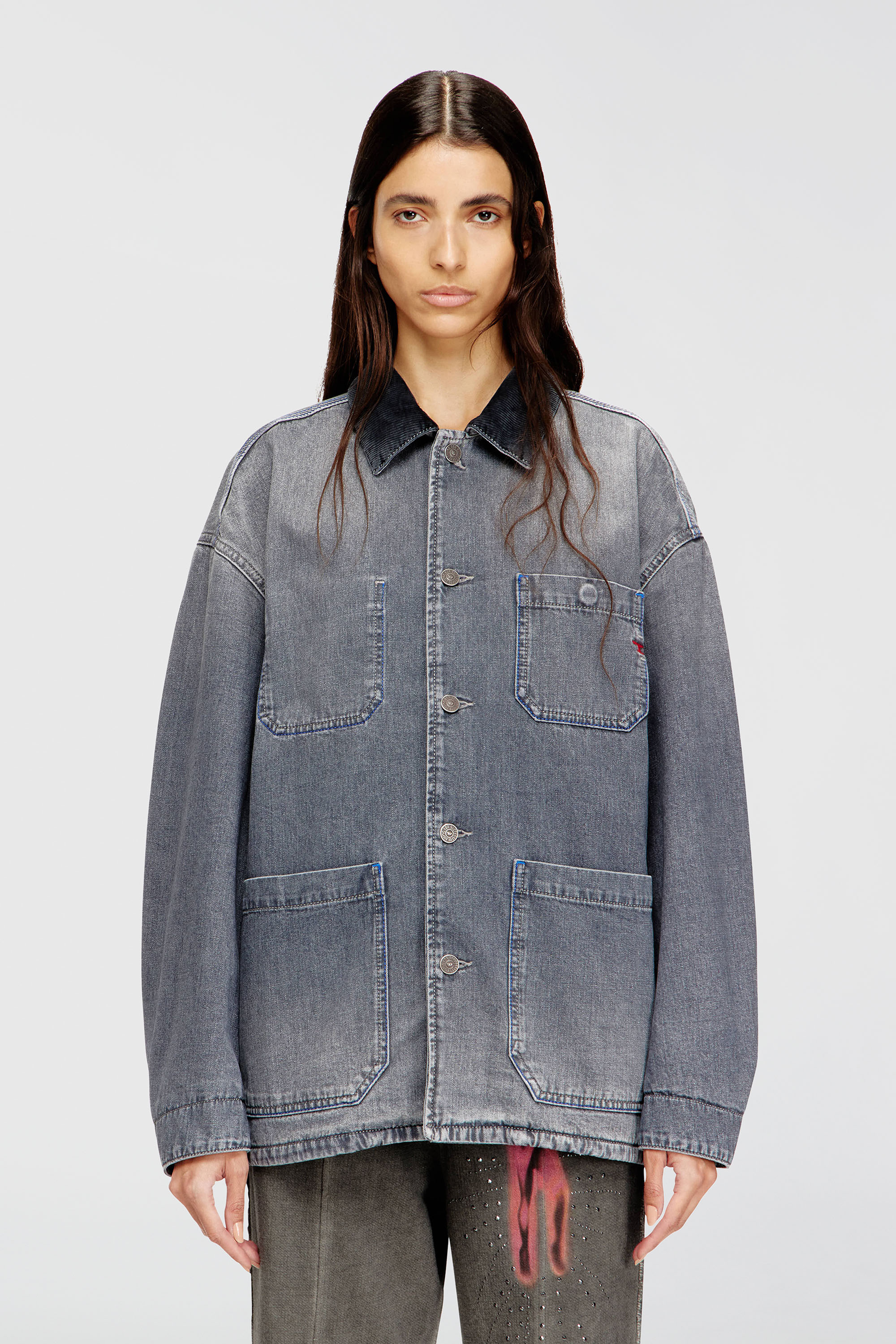 Diesel - D-STACK-U-L, Giacca in denim utility con colletto a contrasto Unisex in Grigio - 6