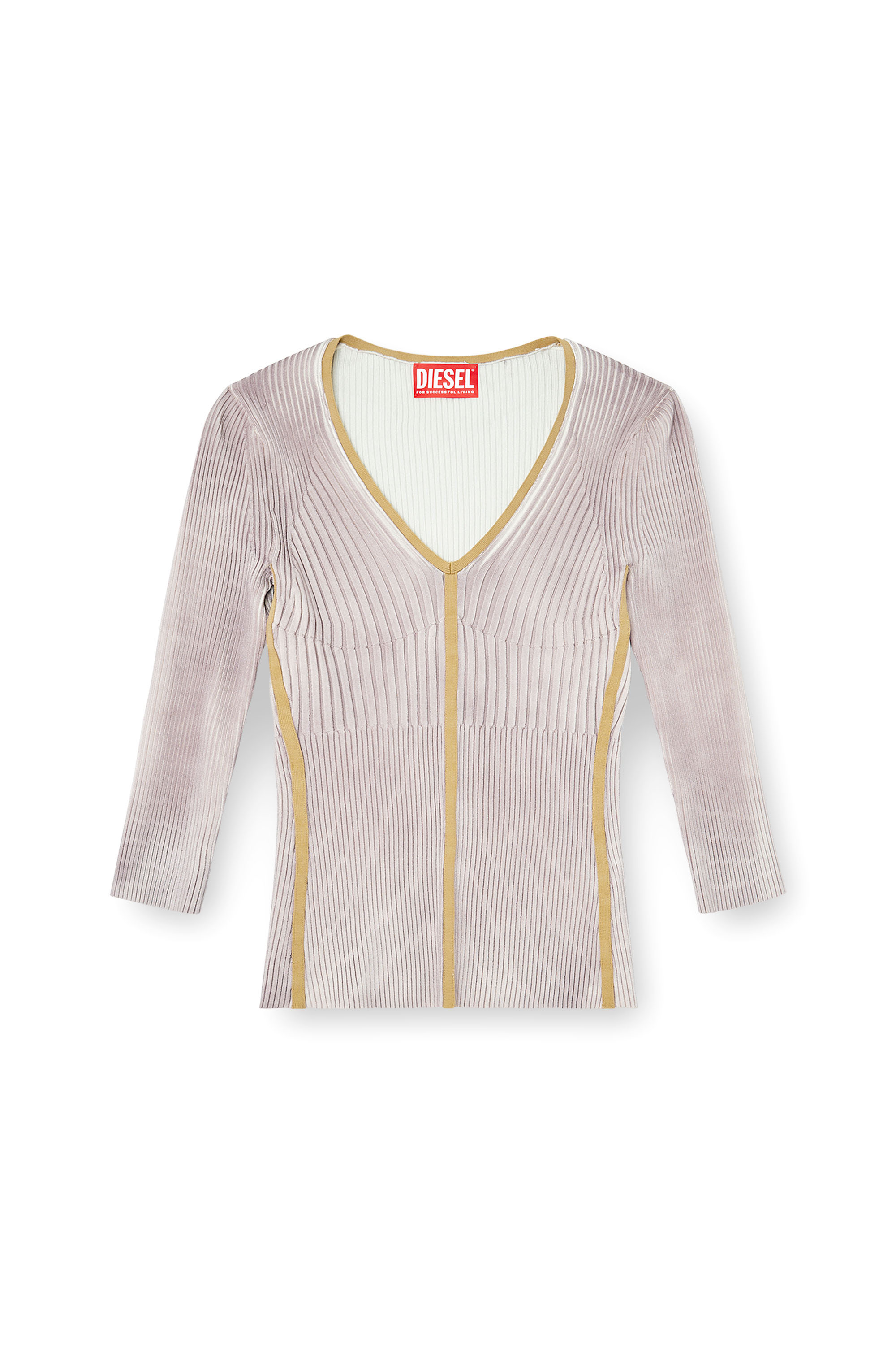 Diesel - M-SARMANI, Maglia a costine con scollo a V e bande a contrasto Donna in Viola - 3
