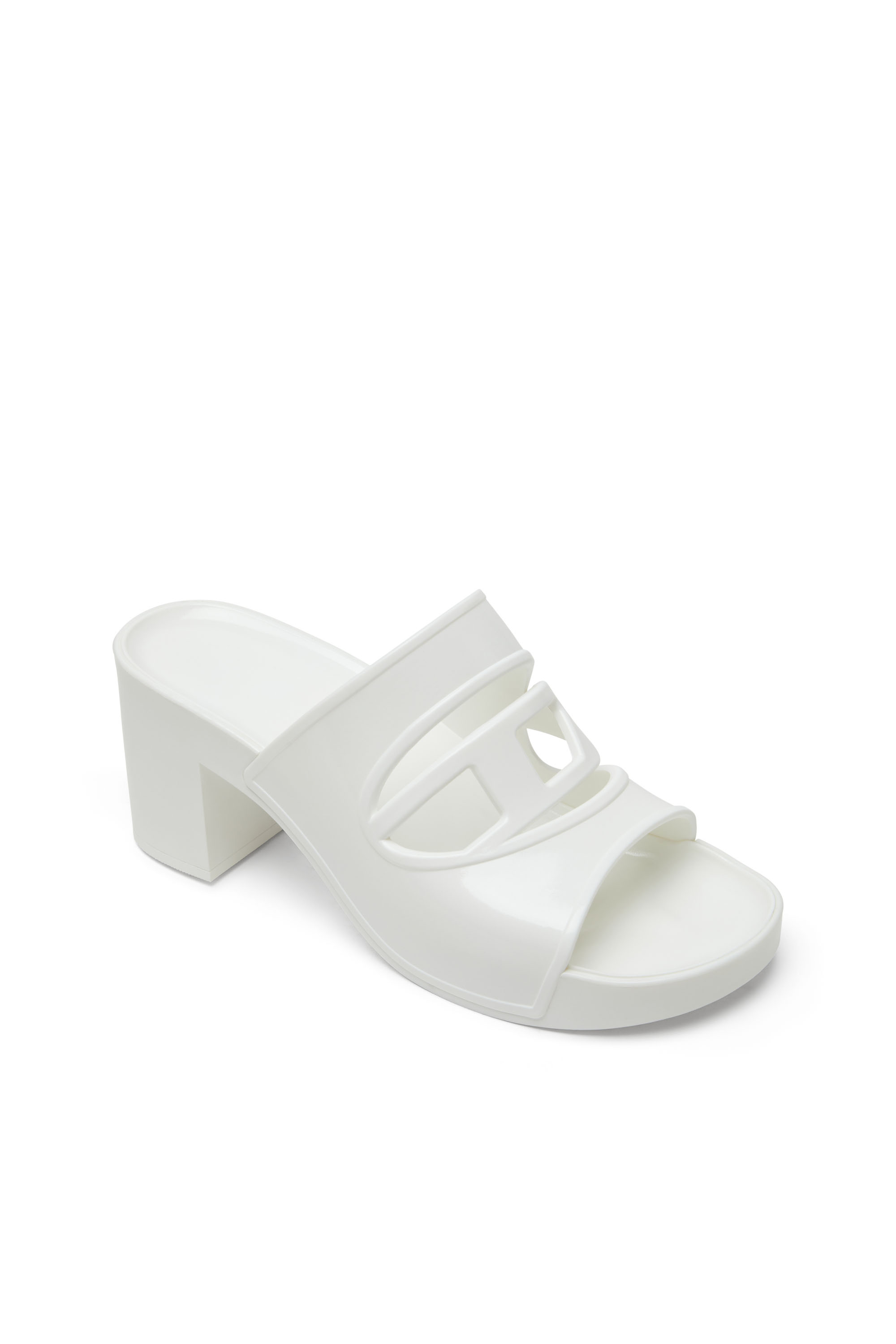 Diesel - SA-BONNIE, Sa-Bonnie-Slide in gomma con tacco e logo cut-out Donna in Bianco - 6