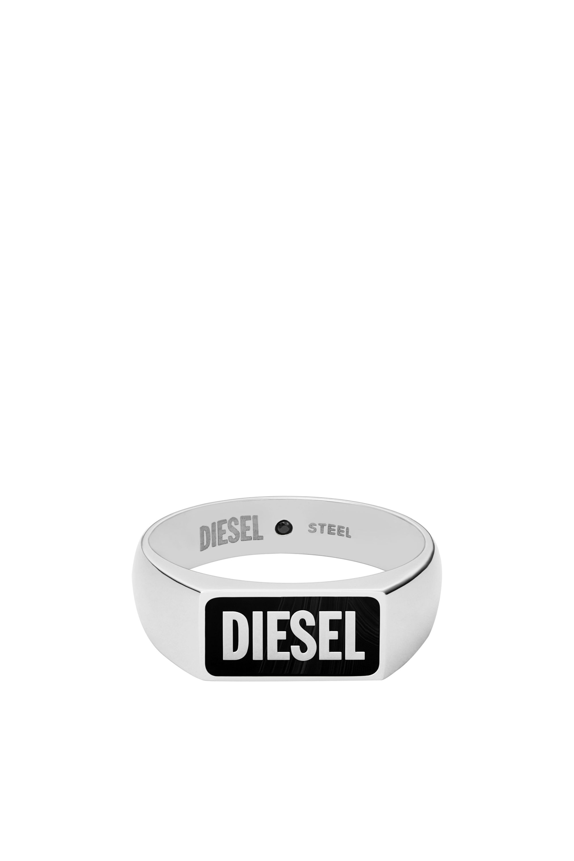 Diesel - DX1512, Anello chevalier in agata nera Uomo in Argento - 2