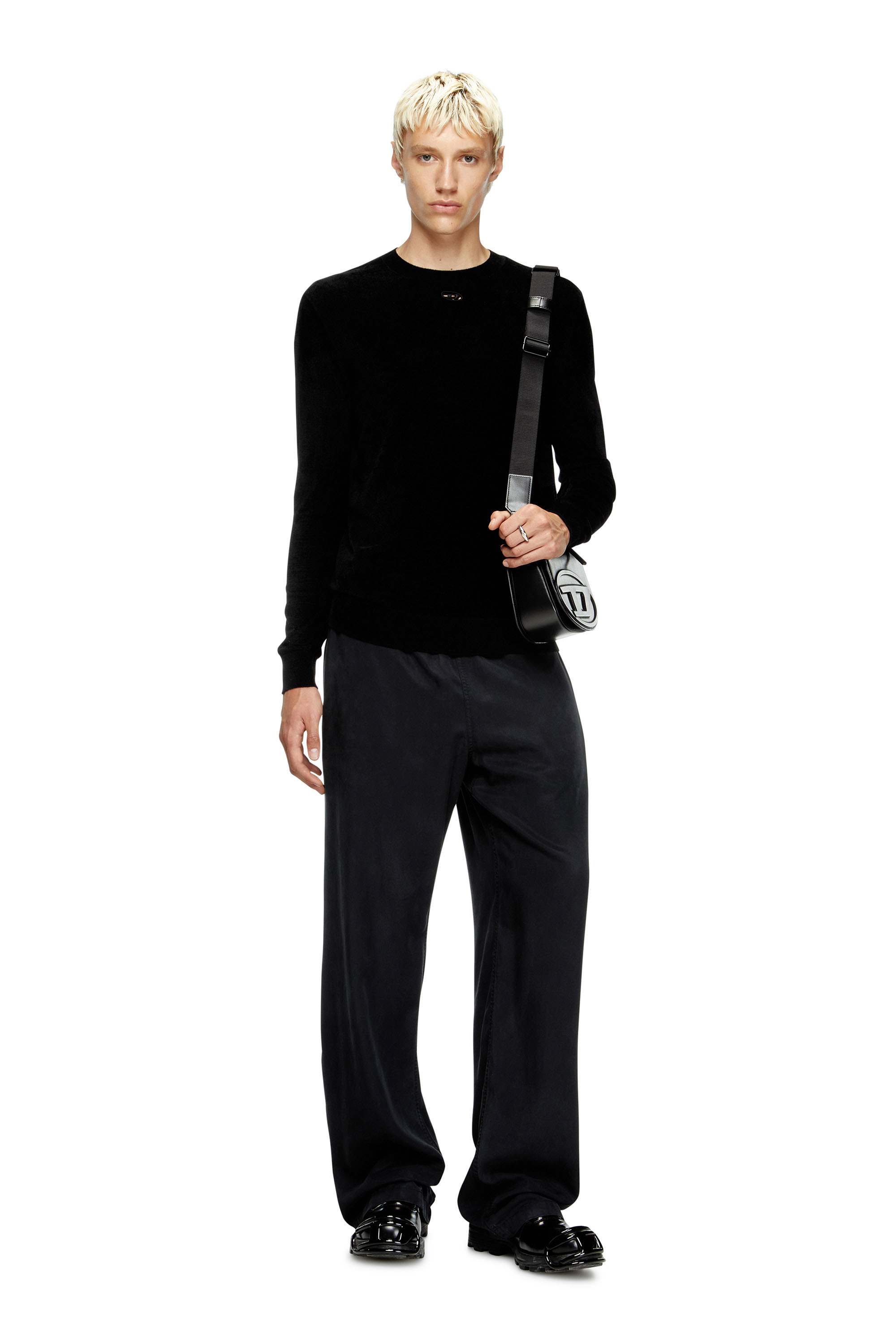 Diesel - K-CEVRO, Man's Chenille jumper with cut-out logo in Black - 1