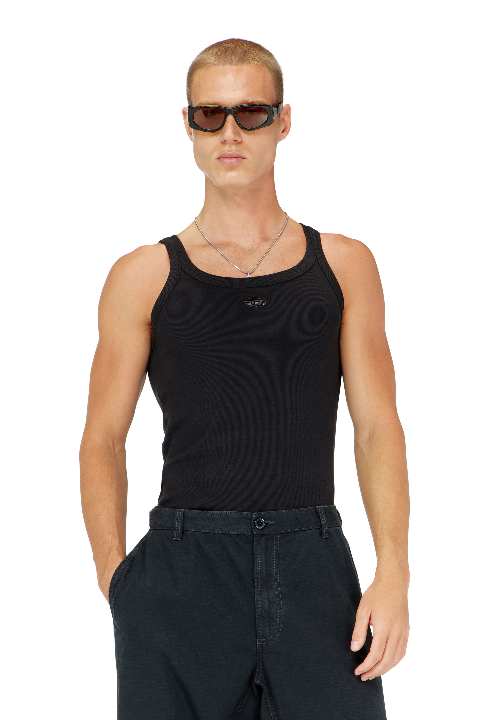 Diesel - T-WIFE-DCO, Canotta slim in cotone con logo Oval D Uomo in Nero - 1