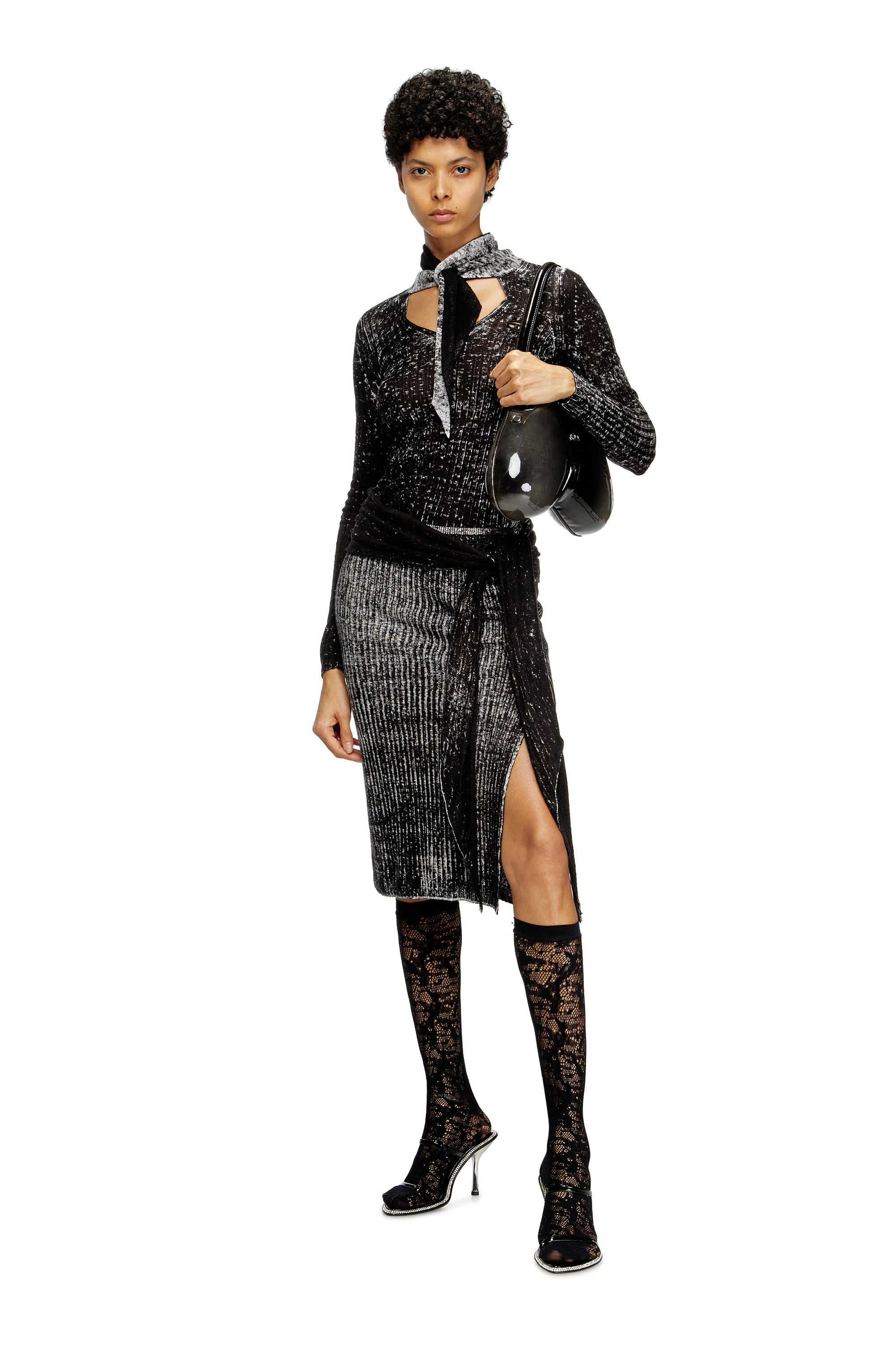 Diesel - SKW-MANTRA, Calzetti lunghi in pizzo camouflage Donna in Nero - 2