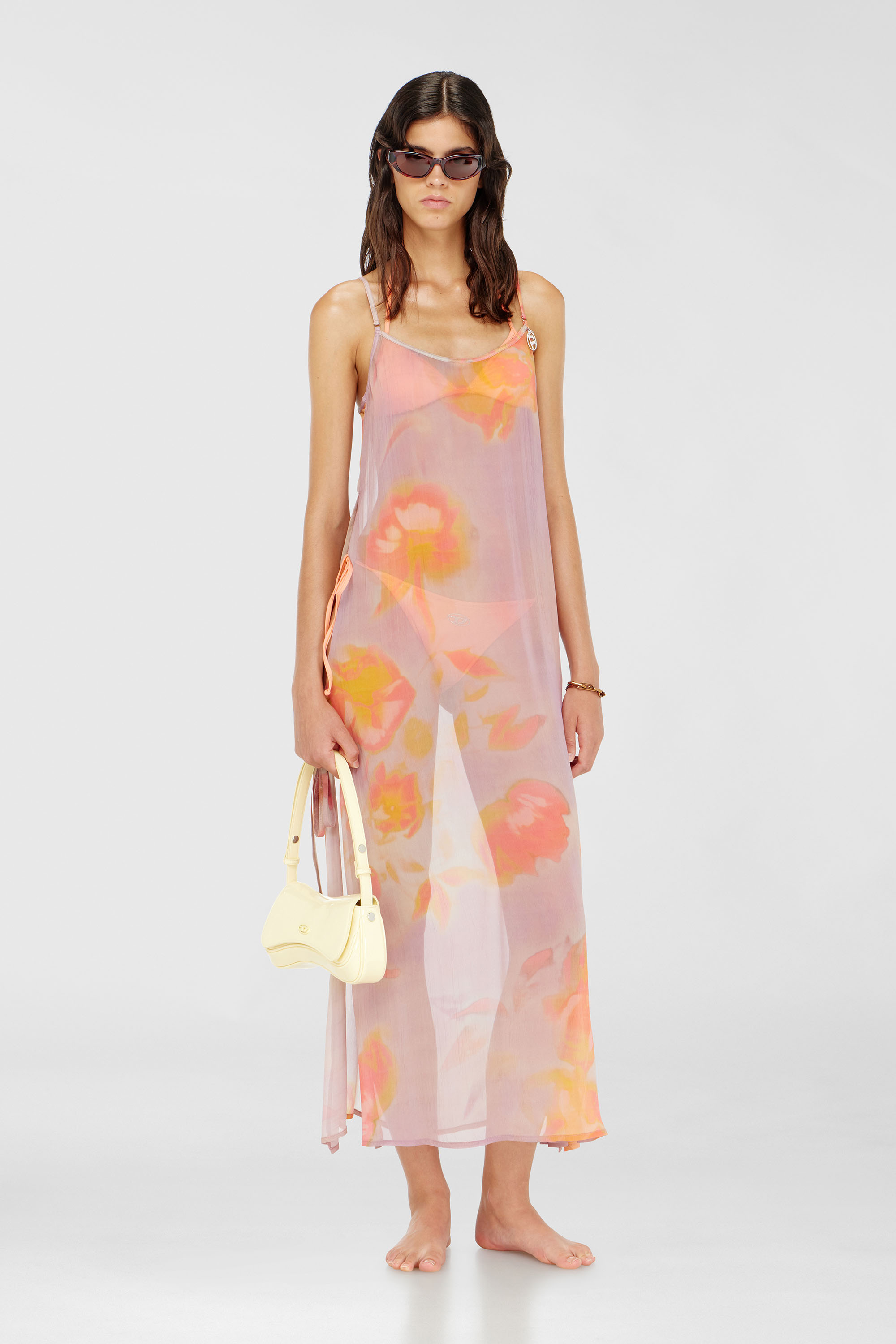 Diesel - VANYA-UTLT, Abito copricostume in chiffon floreale Donna in Viola - 1
