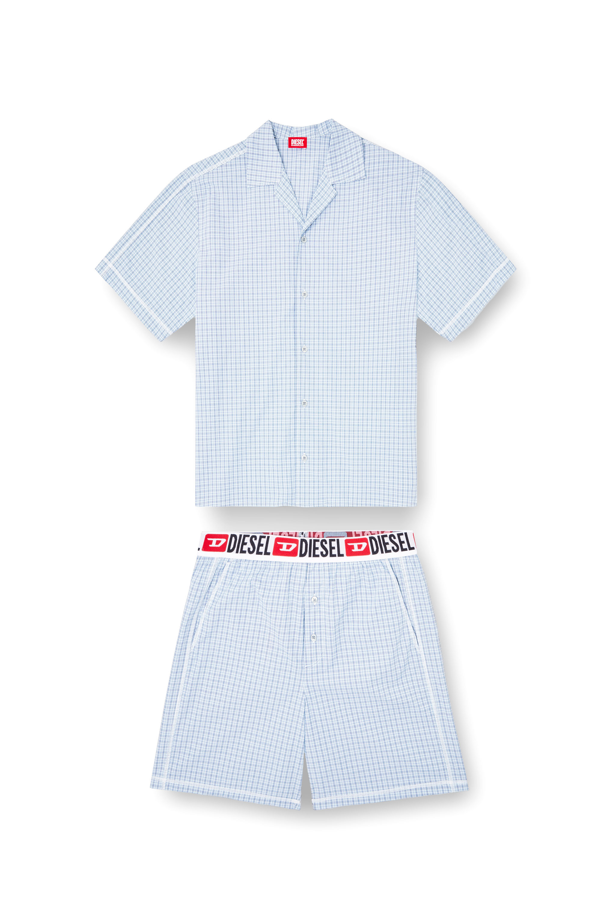 Diesel - SET-RAFAEL-D-CORE, Pigiama corto in cotone check Uomo in Blu - 4
