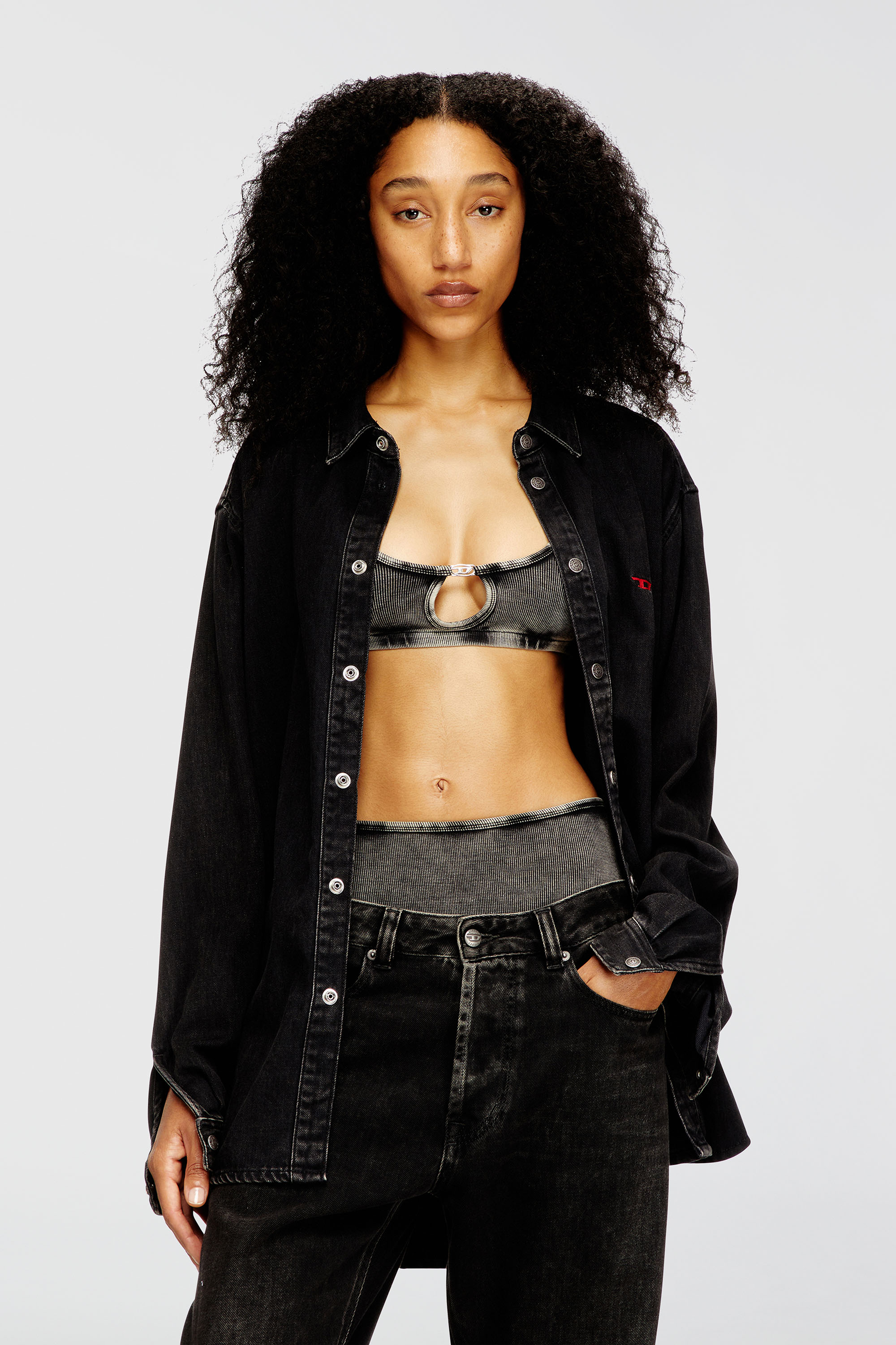 Diesel - FLORENCE-DNM, Bralette in cotone a costine con gioiello Oval D Donna in Grigio - 1