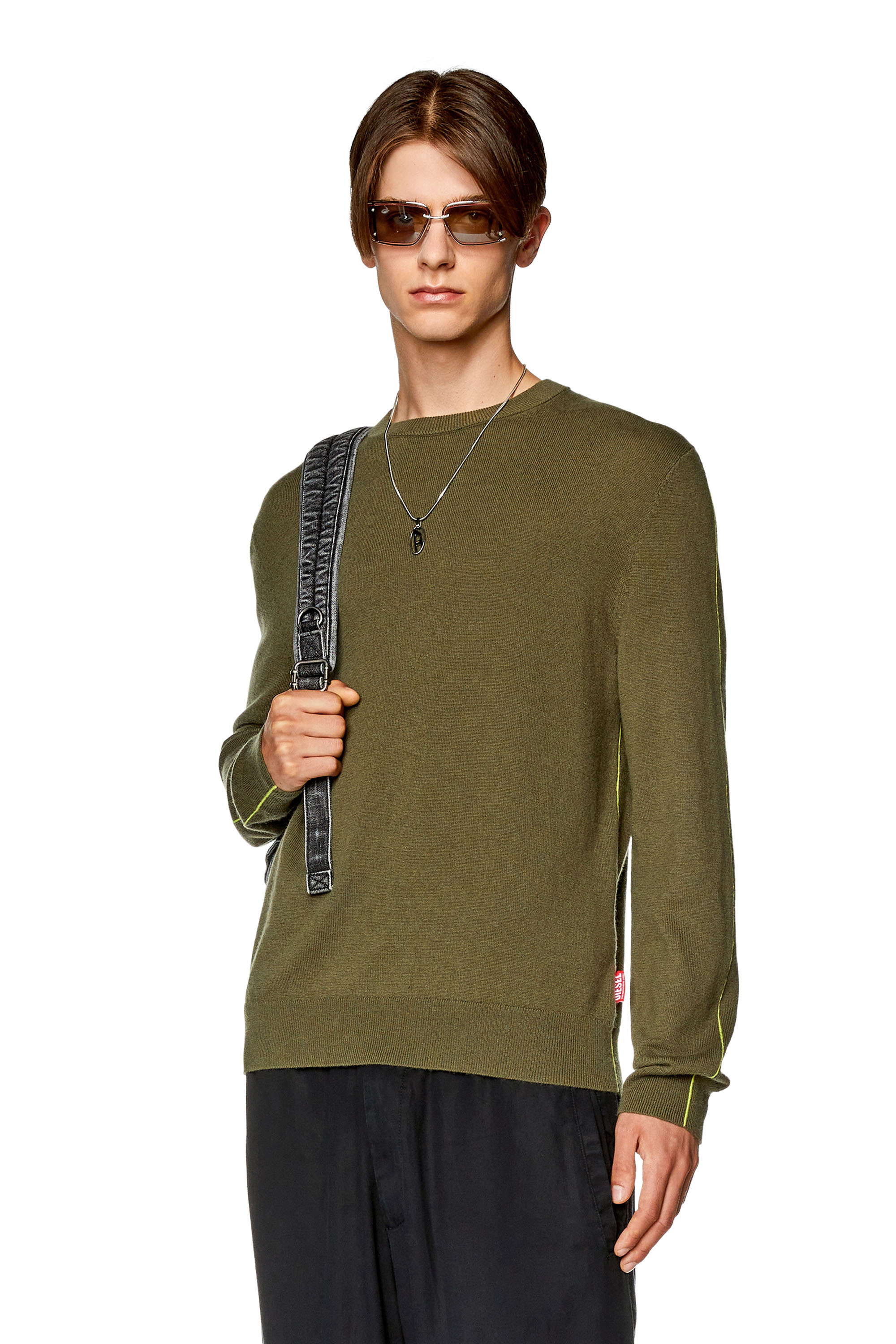 Diesel - K-VROMO, Man Jumper with contrast piping in Green - Image 1