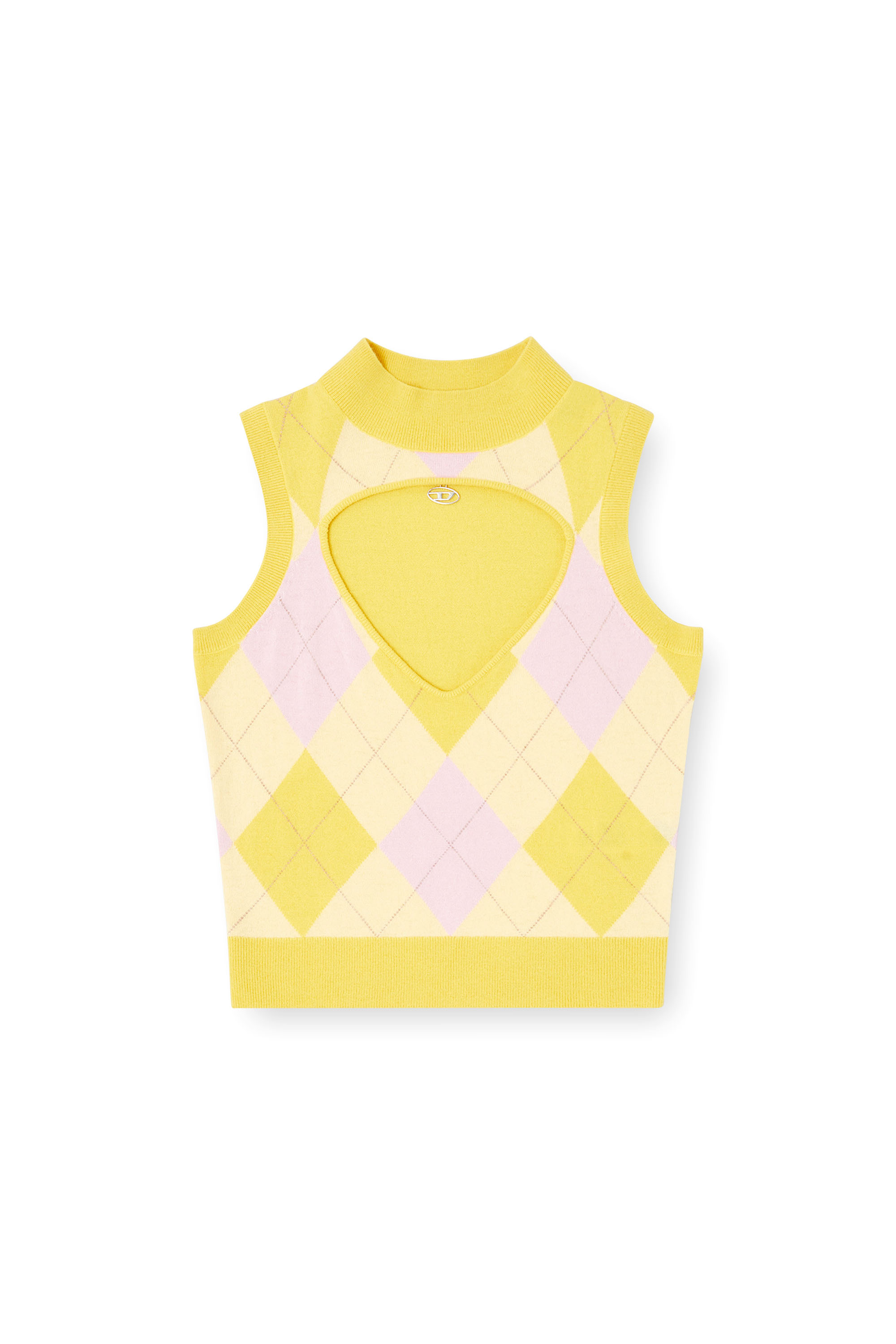 Diesel - M-ROMKO-SL, Smanicato in lana a rombi con dolcevita e cut-out Donna in Giallo - 3