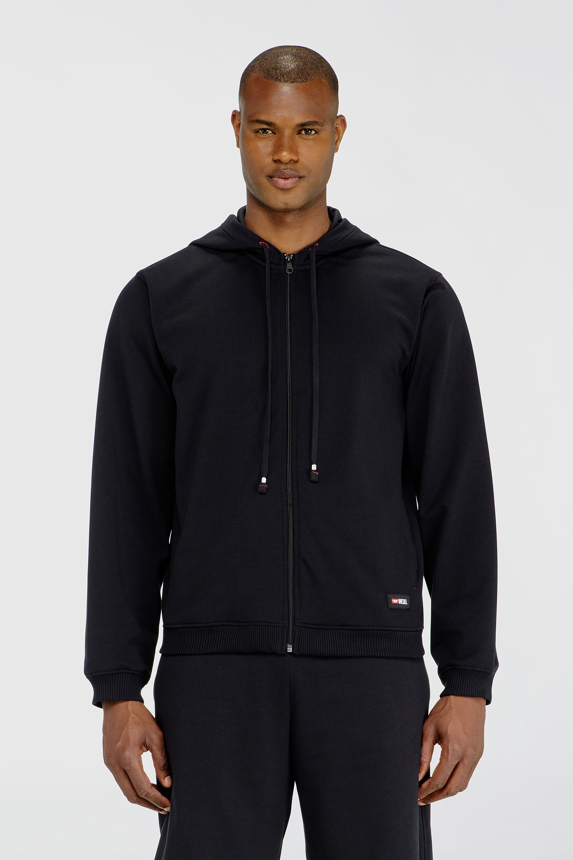Diesel - JOY-D-CORE, Felpa con cappuccio in misto cotone smerigliato Uomo in Nero - 1