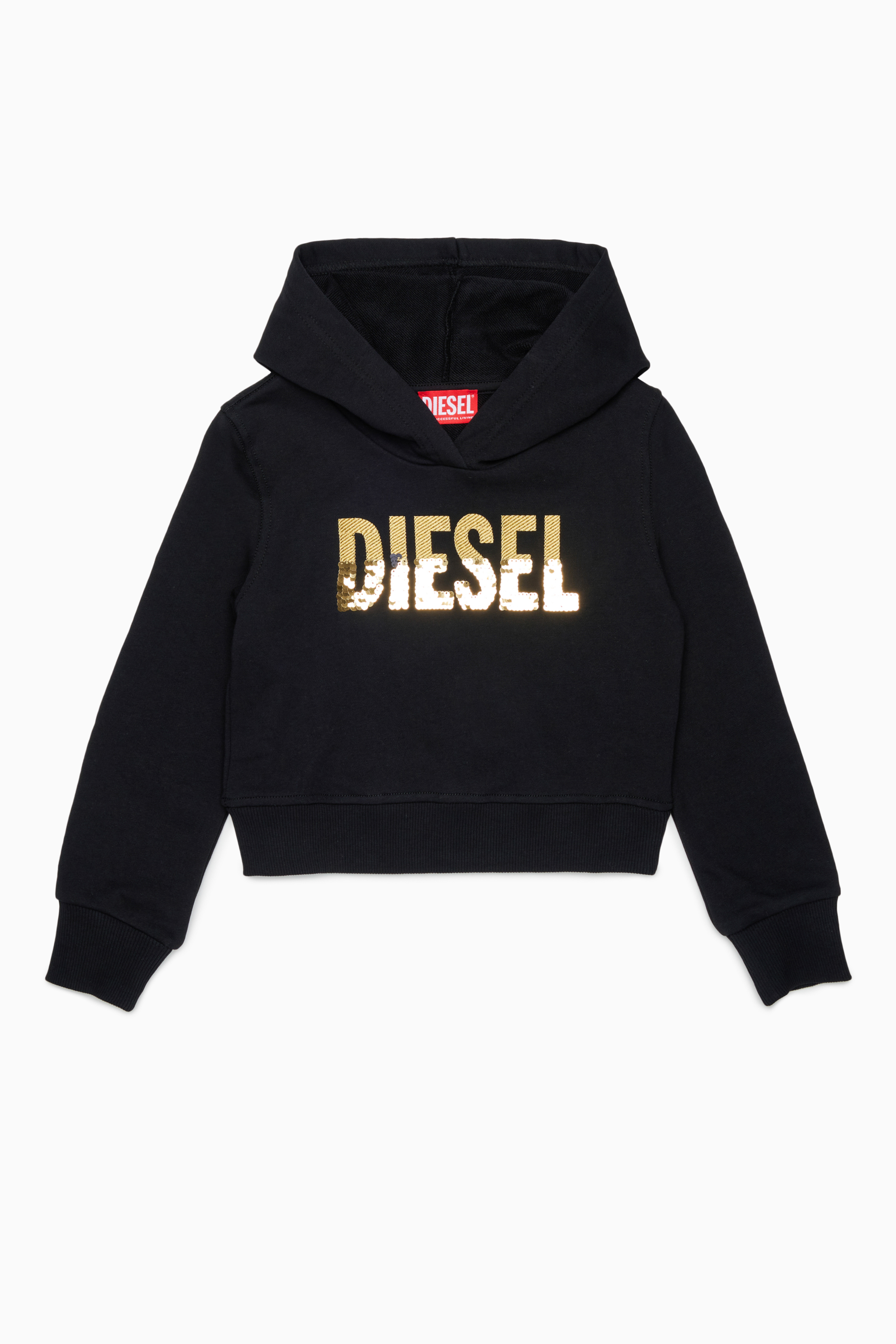 Diesel - SPALLYHOOD, Hoodie con logo in paillettes Donna in Nero - 1