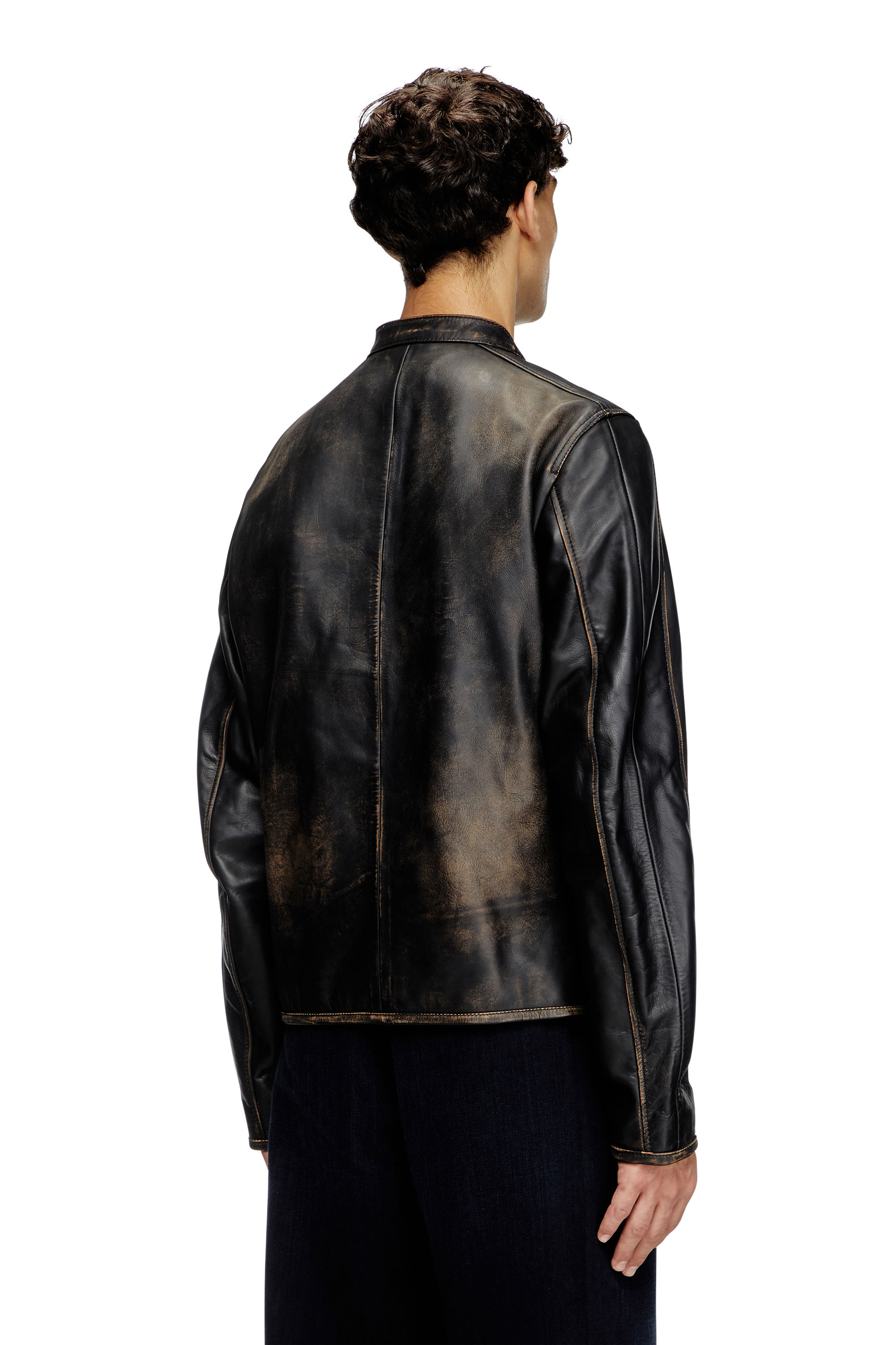 Diesel - L-MET-A, Giacca biker in pelle con logo distressed Uomo in ToBeDefined - 2