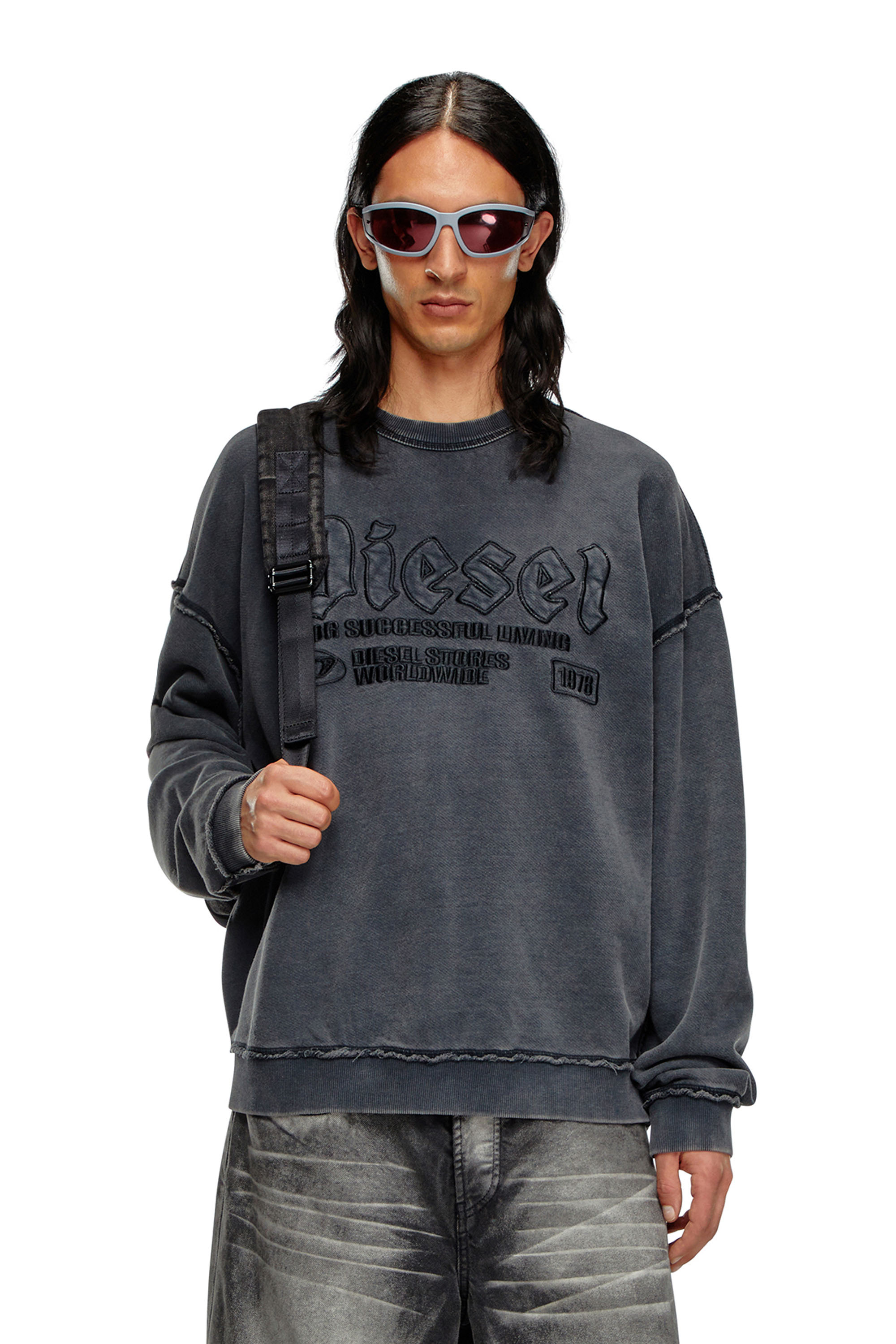 Diesel - S-BOXT-RAW, Felpa con ricamo logo Uomo in Nero - 3
