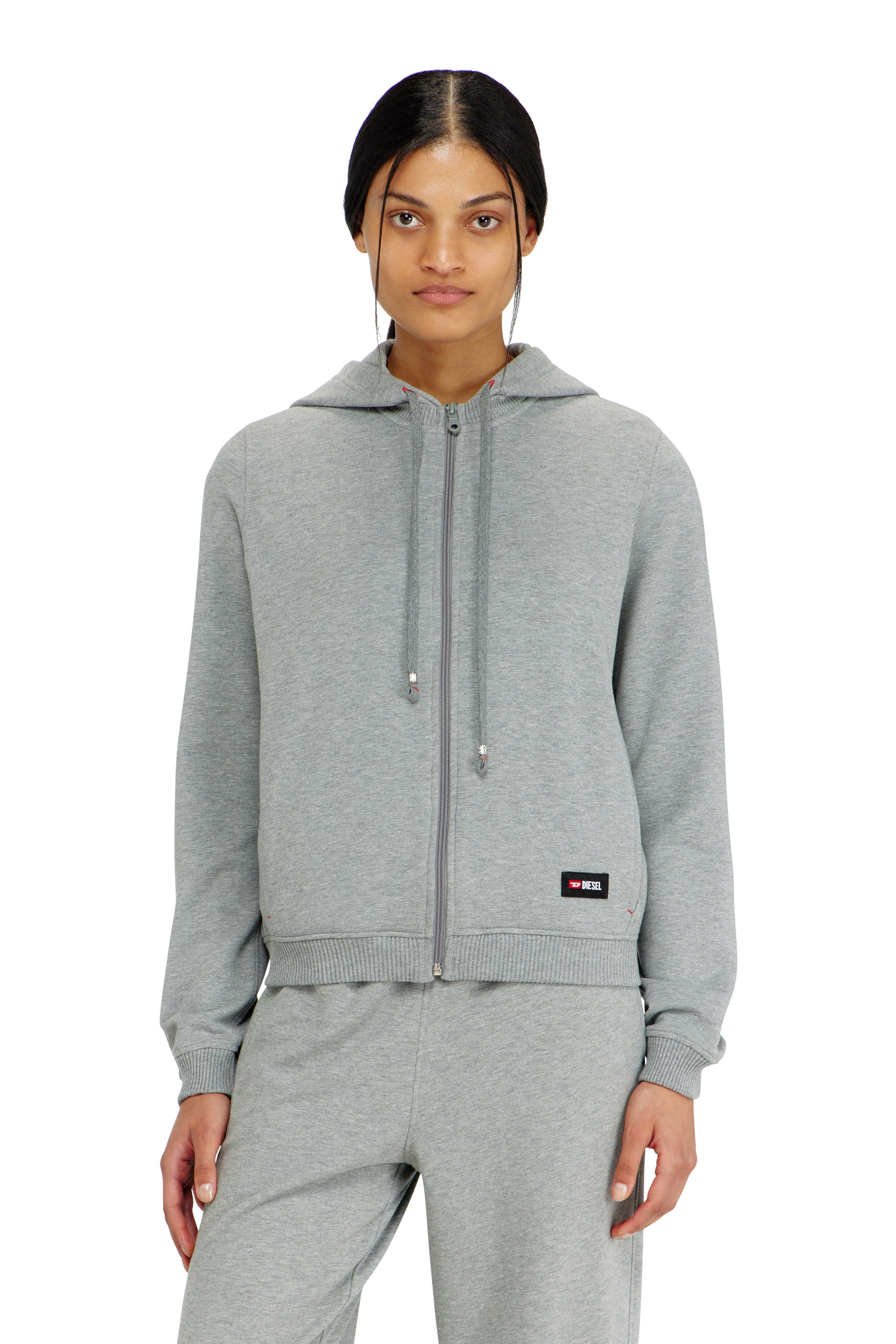 Diesel - HARRIET-D-CORE, Felpa con cappuccio in misto cotone smerigliato Donna in Grigio - 1