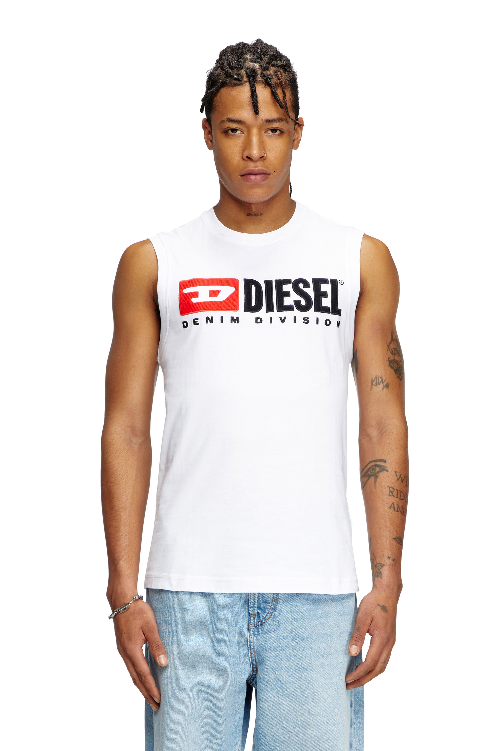 Diesel - T-ISCO-DIV, Canotta con stampa logo sul petto Uomo in Bianco - 3