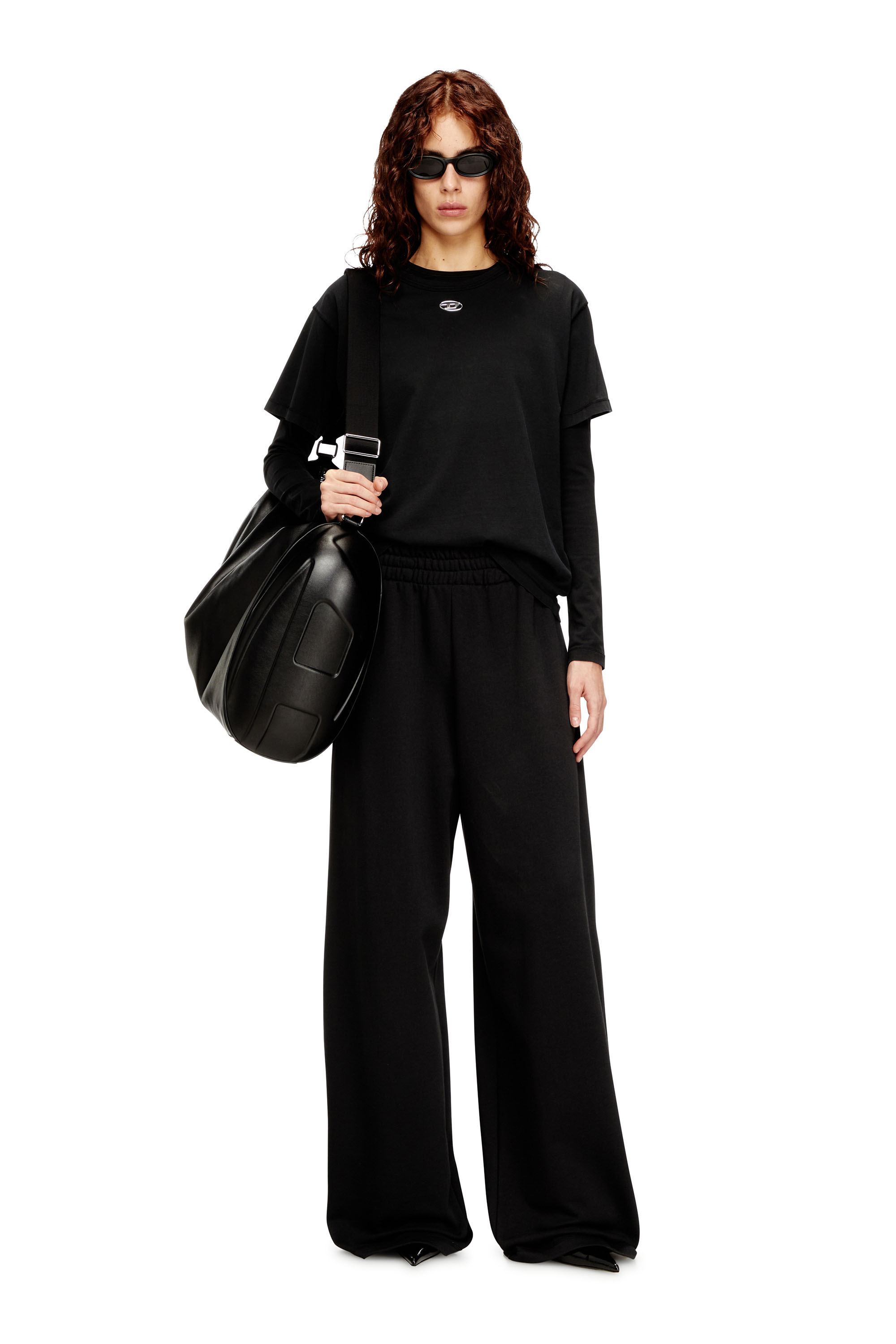 Diesel - P-ZENIA-OD, Pantaloni sportivi larghi con fascia elastica in vita Donna in Nero - 1