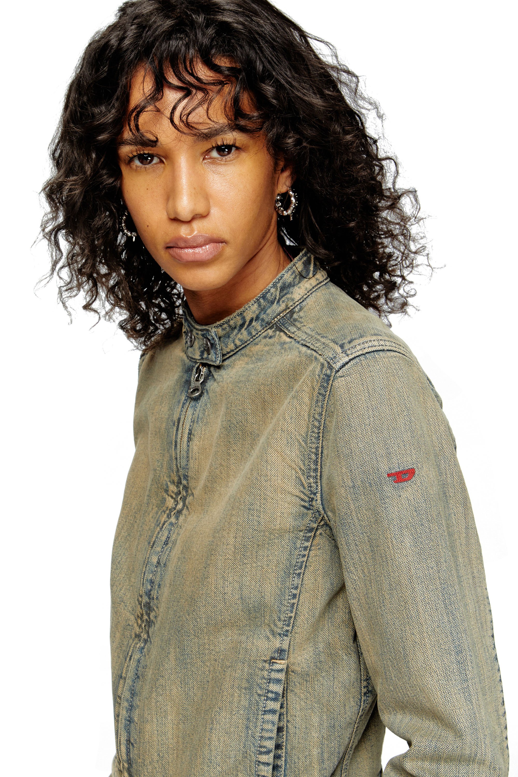 Diesel - DE-MORNIN, Giacca stile moto in denim gold-brush Donna in Blu - 5