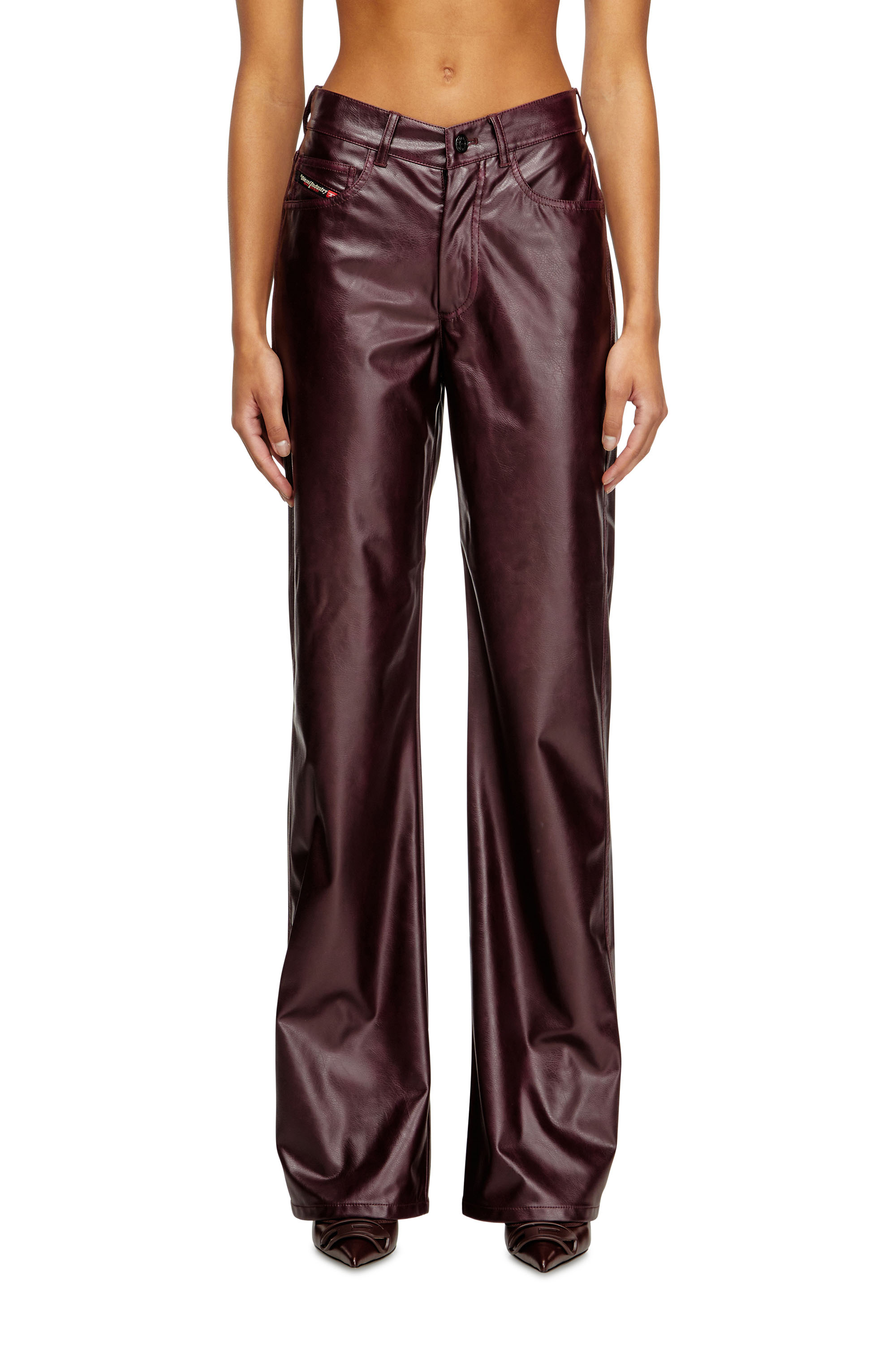 Diesel - FR-P-LAIN, Pantaloni burgundy in tessuto coated Donna in Rosso - 1