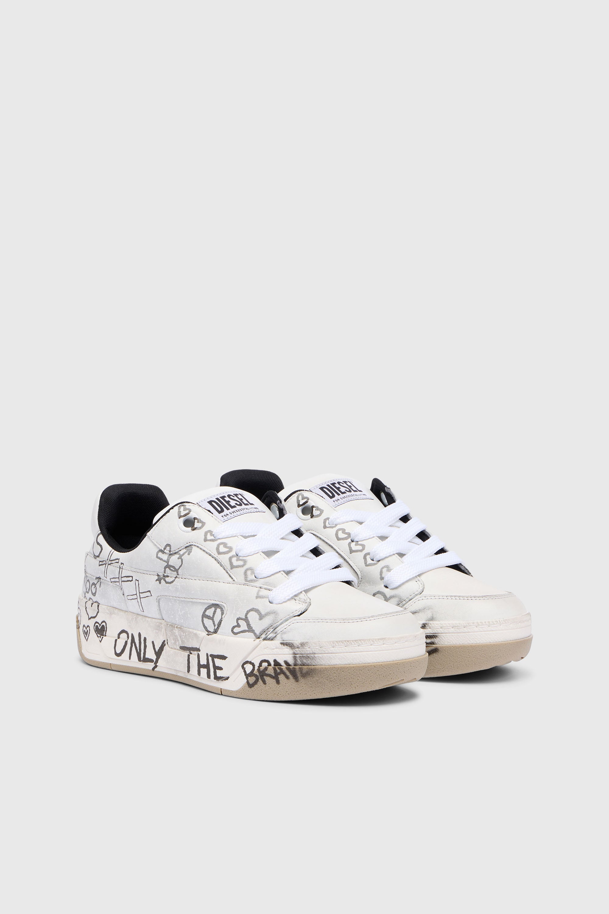 Diesel - S-D-OLLIE LOW W, S-D-Ollie-Sneaker in pelle con stampa graffiti Donna in Bianco - 2