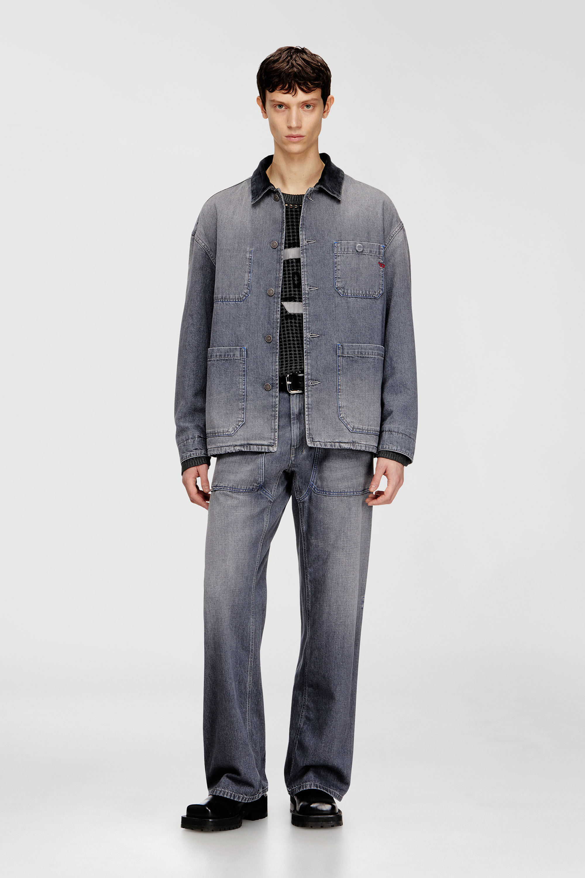 Diesel - D-STACK-U-L, Giacca in denim utility con colletto a contrasto Unisex in Grigio - 1