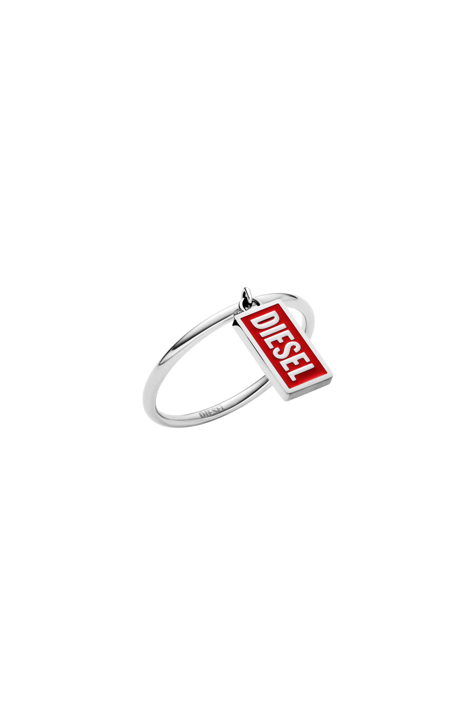 Diesel - DX1618931 JEWELLERY, Anello con charm con logo in acciaio Unisex in Rosso - 1