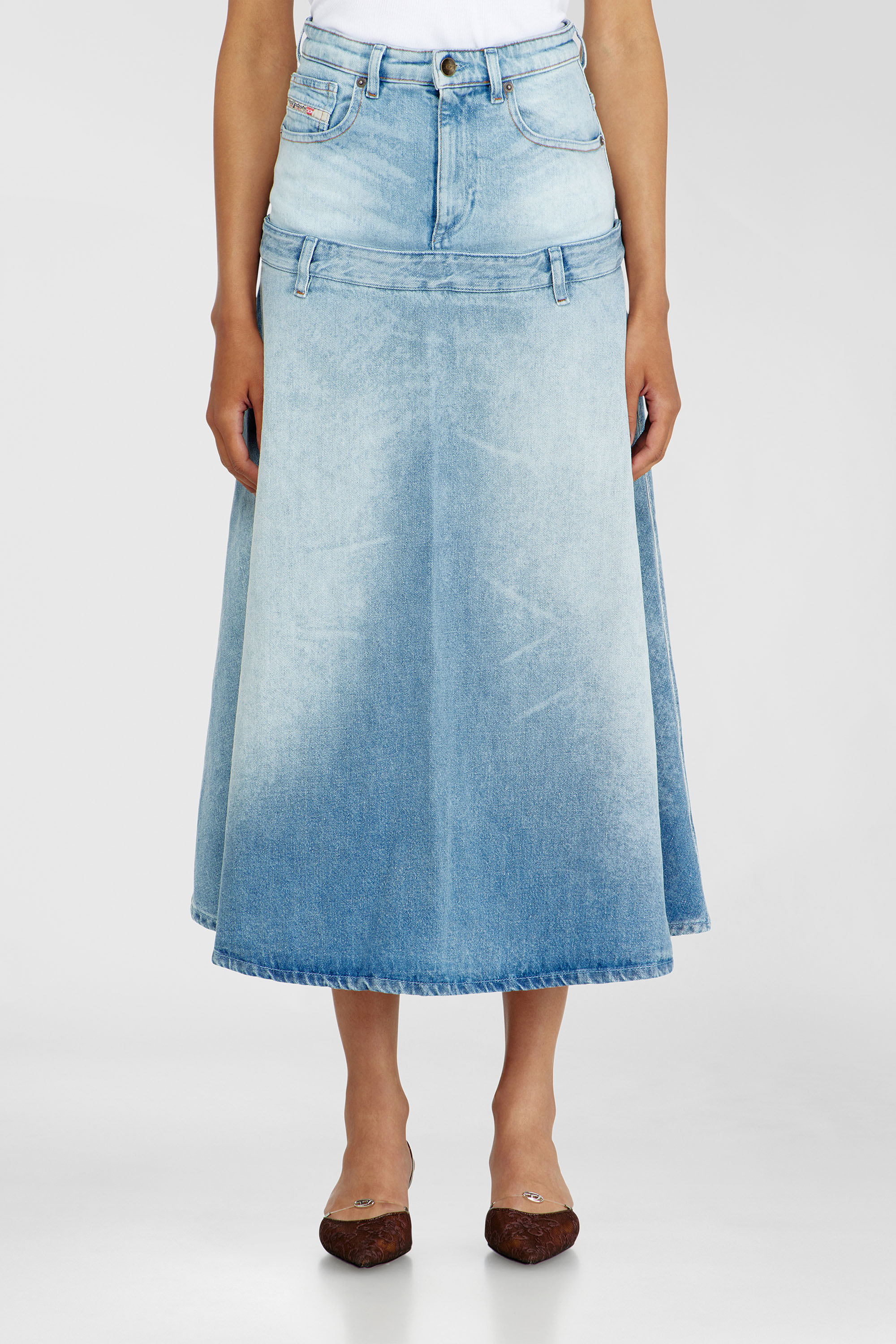 Diesel - DE-VORYA-S, Gonna in denim con design a strati Donna in Blu - 1