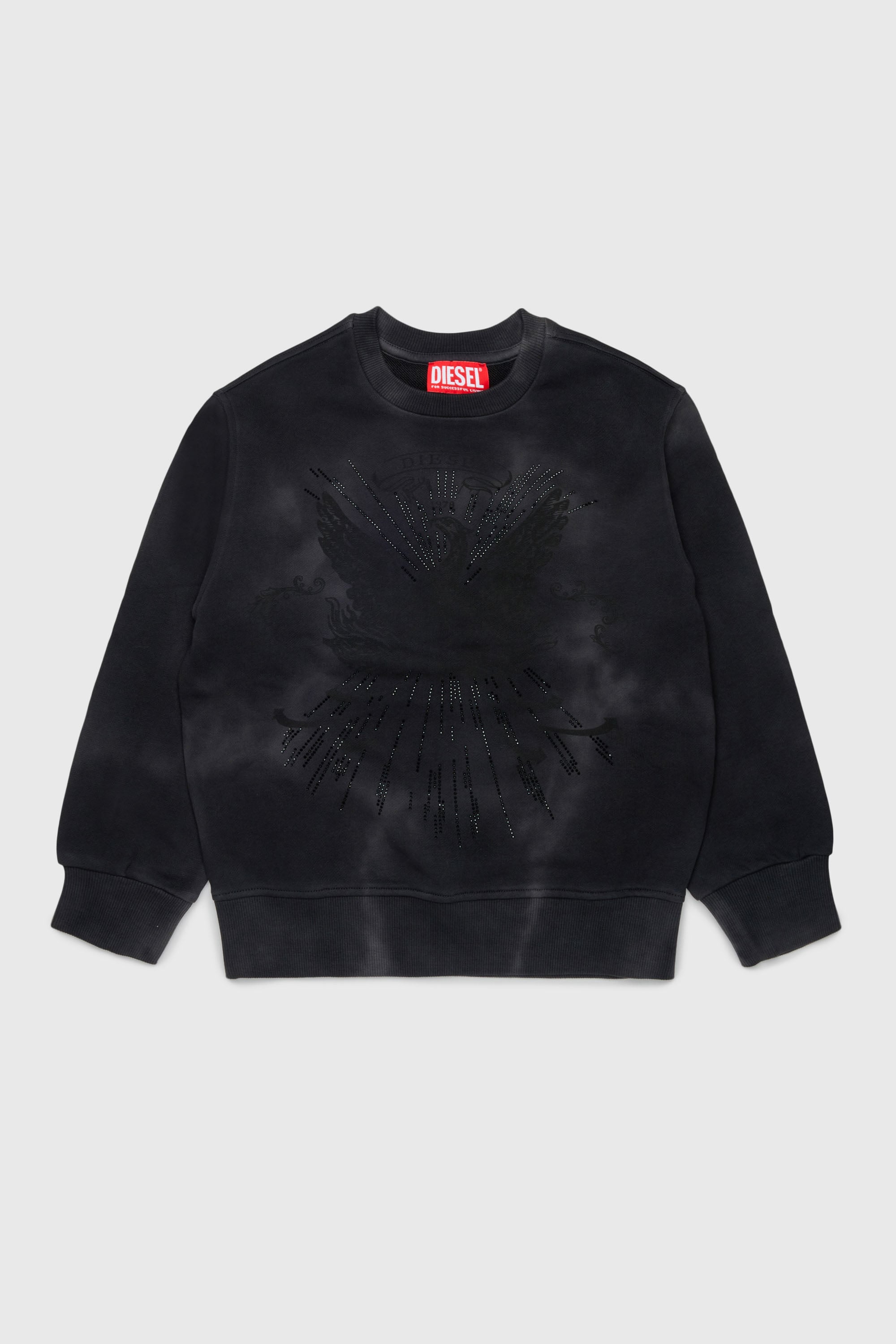 Diesel - SFIN OVER, Felpa effetto nuvolato con motivo fenice Uomo in Nero - 1