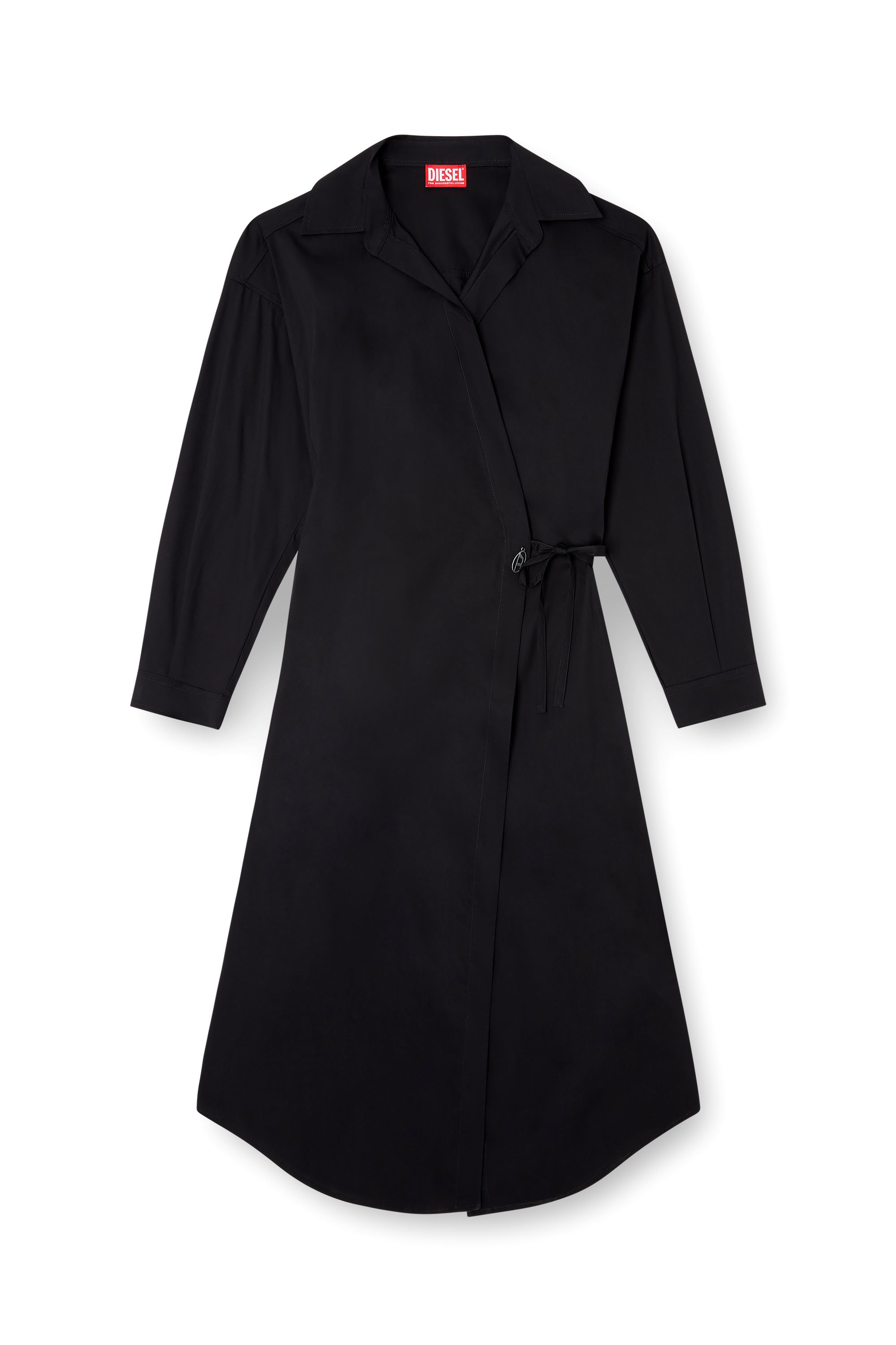 Diesel - D-ELPHI-LONG, Shirt dress a portafoglio in popeline Donna in Nero - 3