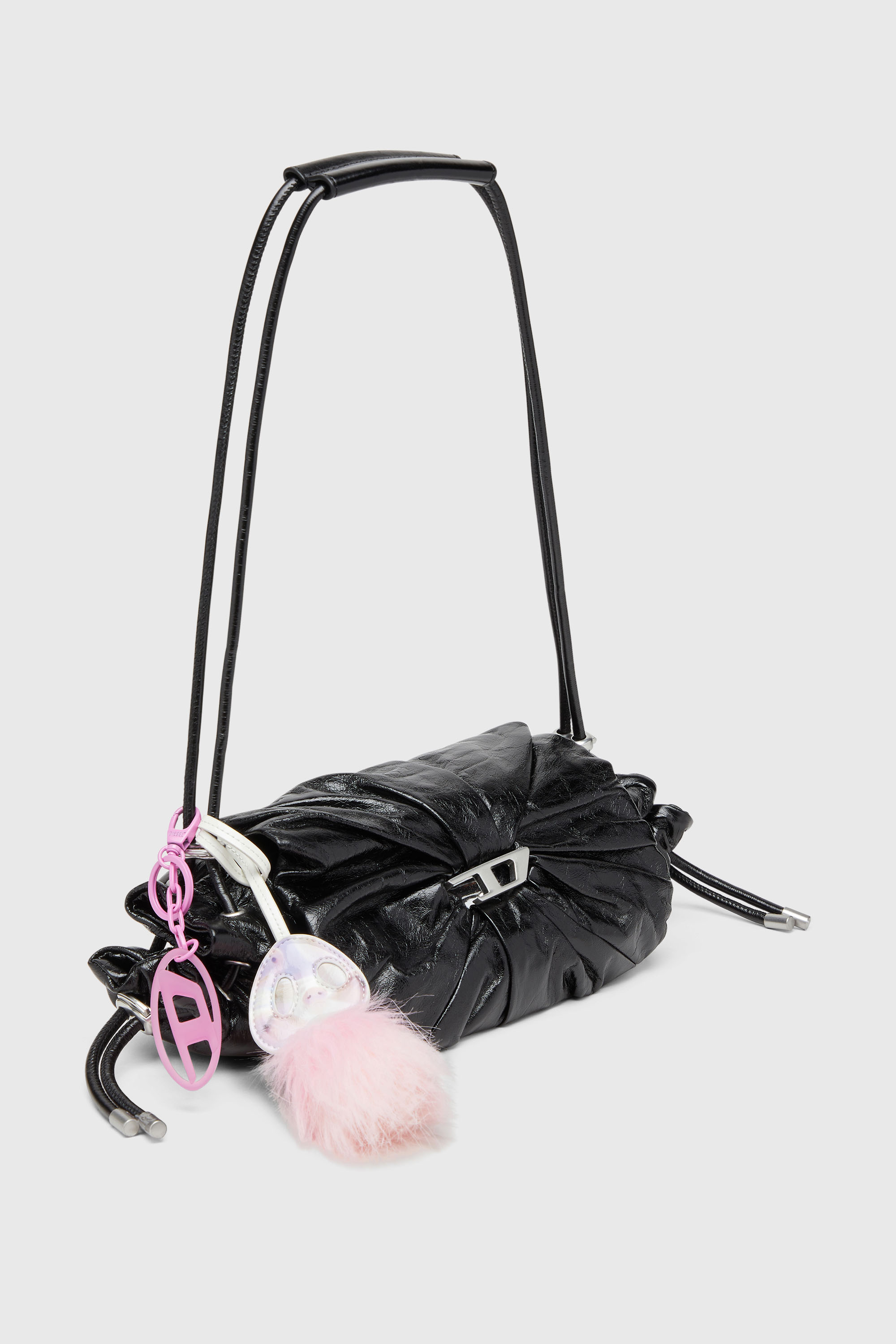 Diesel - SCRUNCH-D SHOULDER S, Scrunch-D-Borsa a spalla piccola arricciata in pelle lucida Donna in Nero - 7