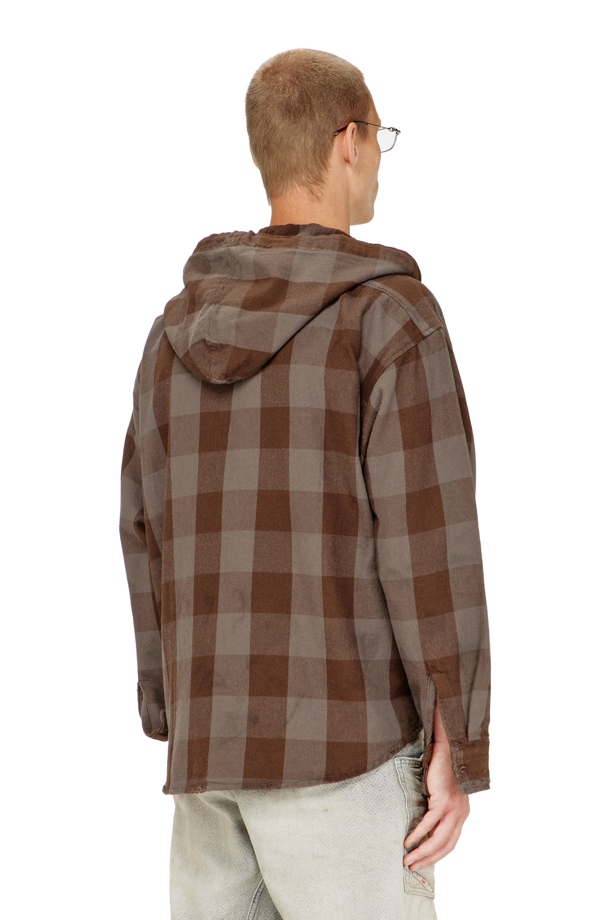 Diesel - S-DRUM-HOODY, Camicia con cappuccio effetto distressed in flanella a quadri Uomo in ToBeDefined - 4
