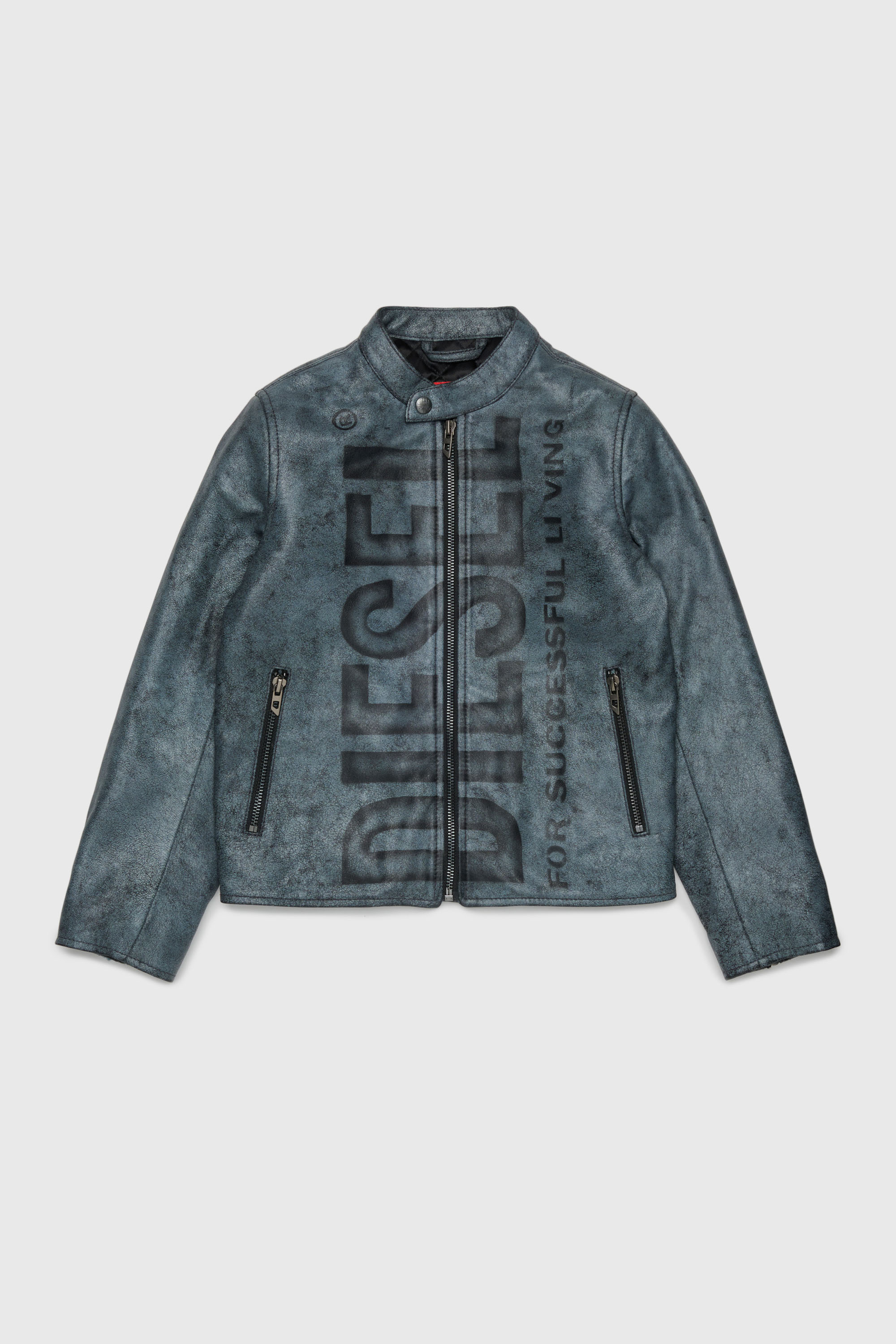 Diesel - JLEVERT, Giacca biker in pelle con maxi logo Uomo in Nero - 1