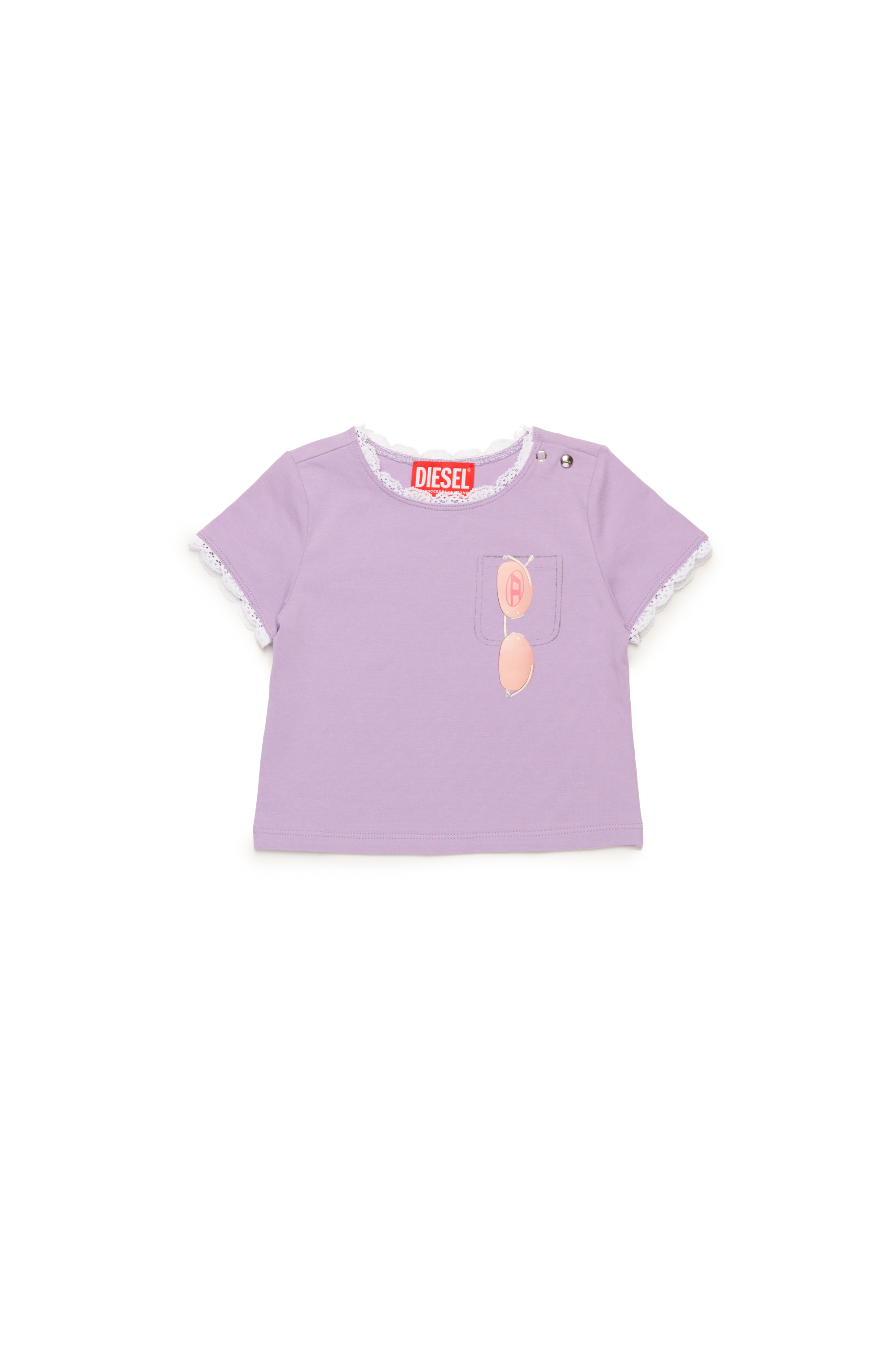 Diesel - TLUCIB, T-shirt con finiture in pizzo e stampa di occhiali da sole Donna in Viola - 1