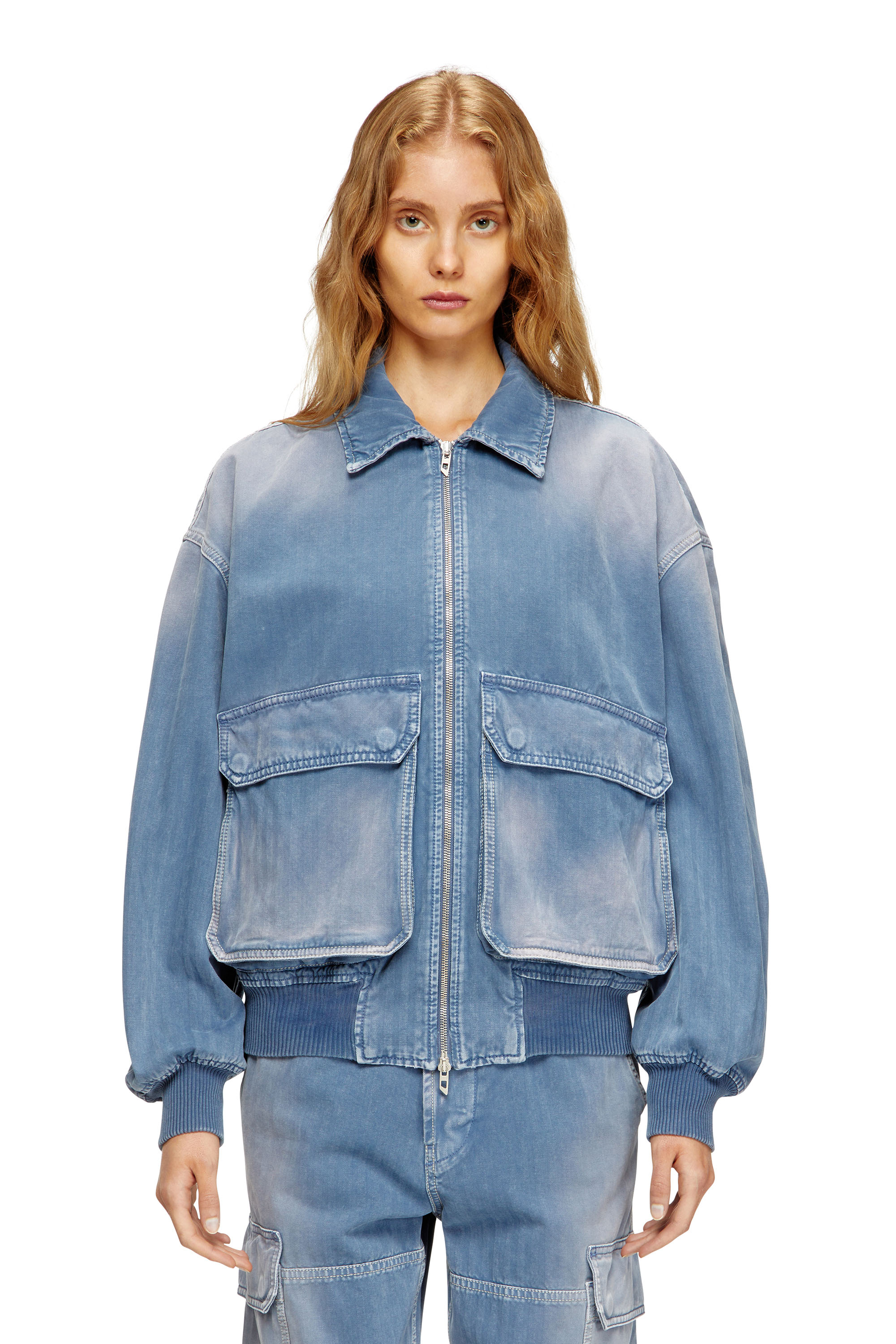 Diesel - D-KURZ, Giacca in denim colorato herringbone Unisex in Blu - 1