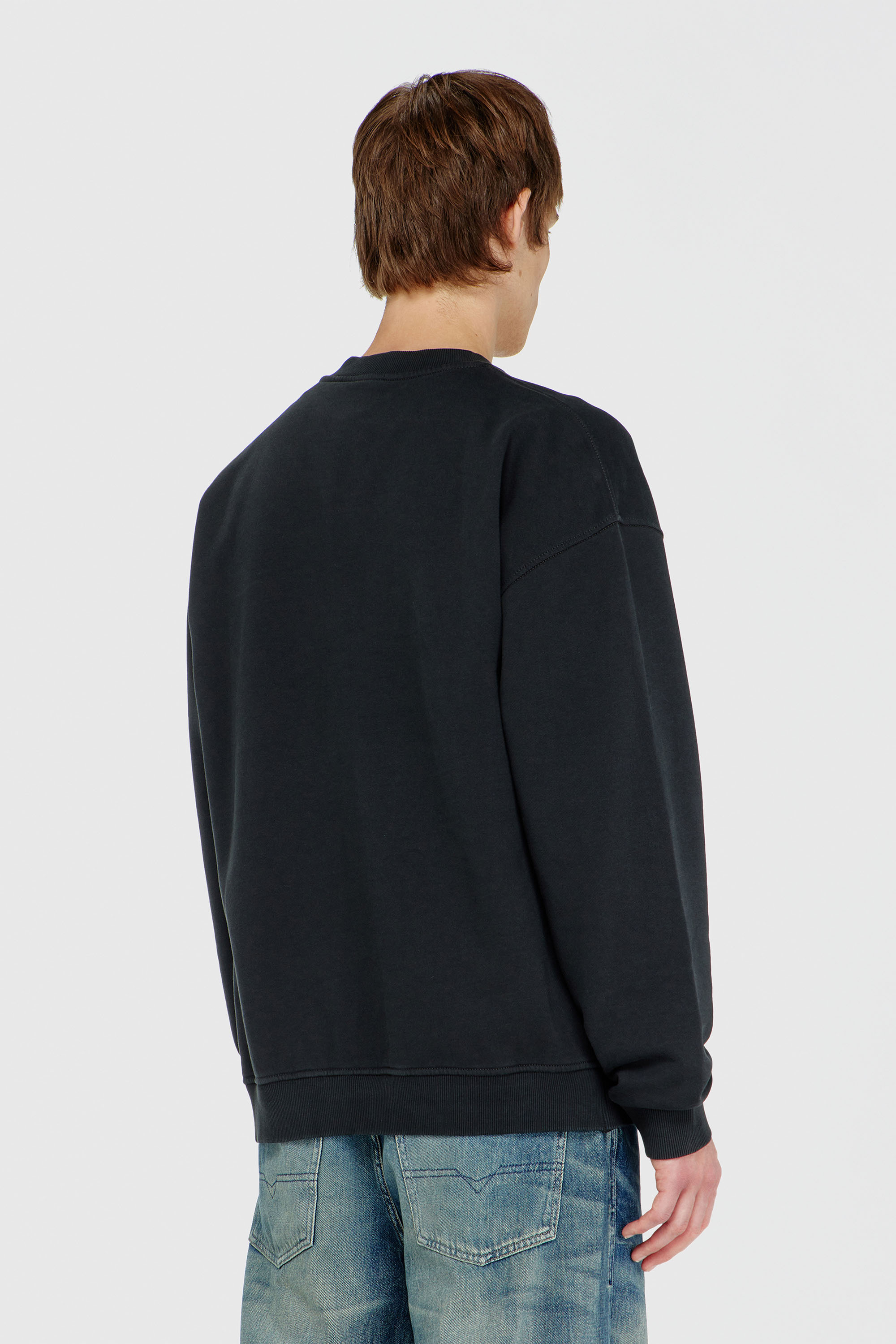Diesel - S-BOXT-N5, Felpa in cotone con logo Oval D floccato Uomo in Nero - 4