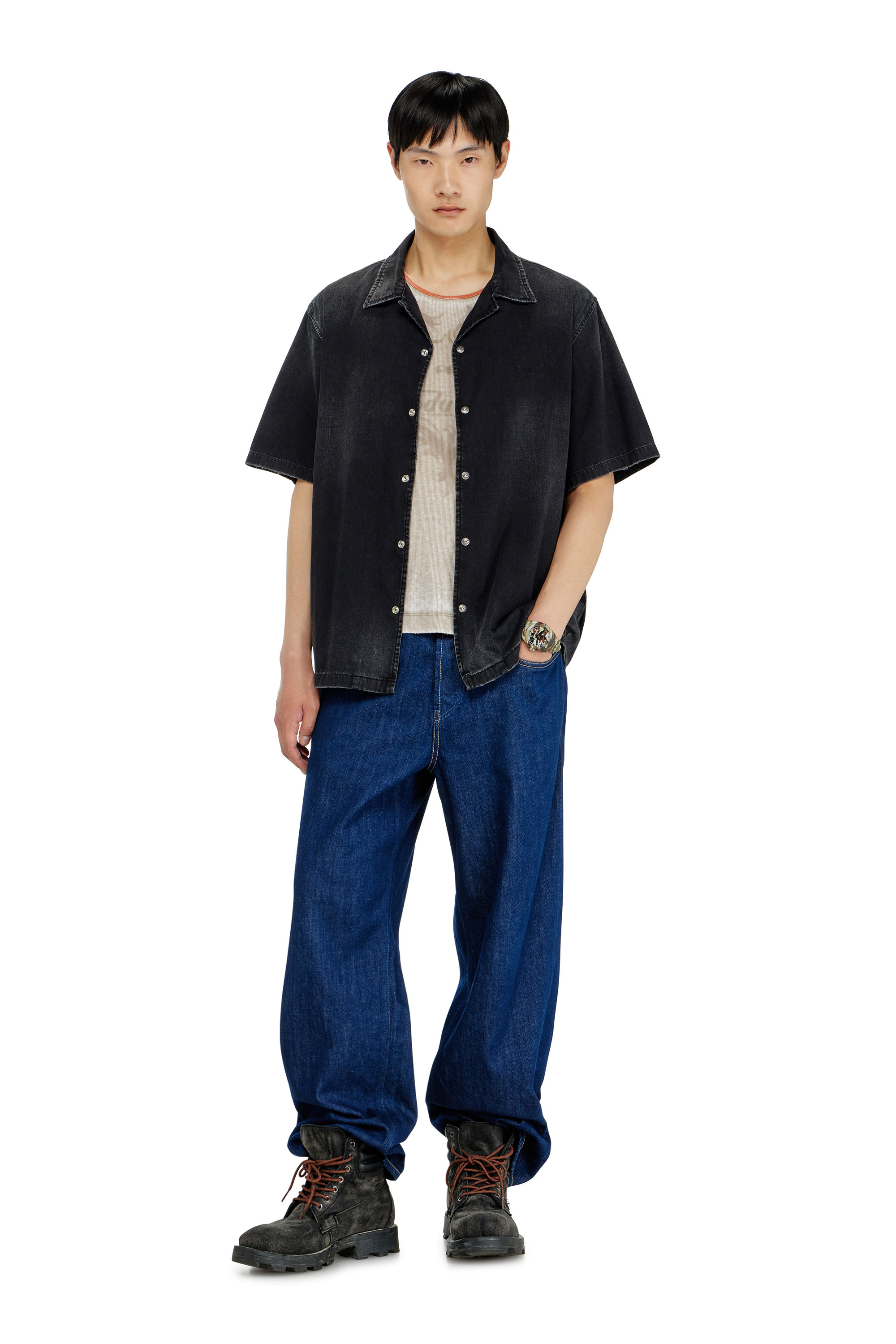 Diesel - D-NABIL-D, Camicia in denim a maniche corte Uomo in Nero - 2