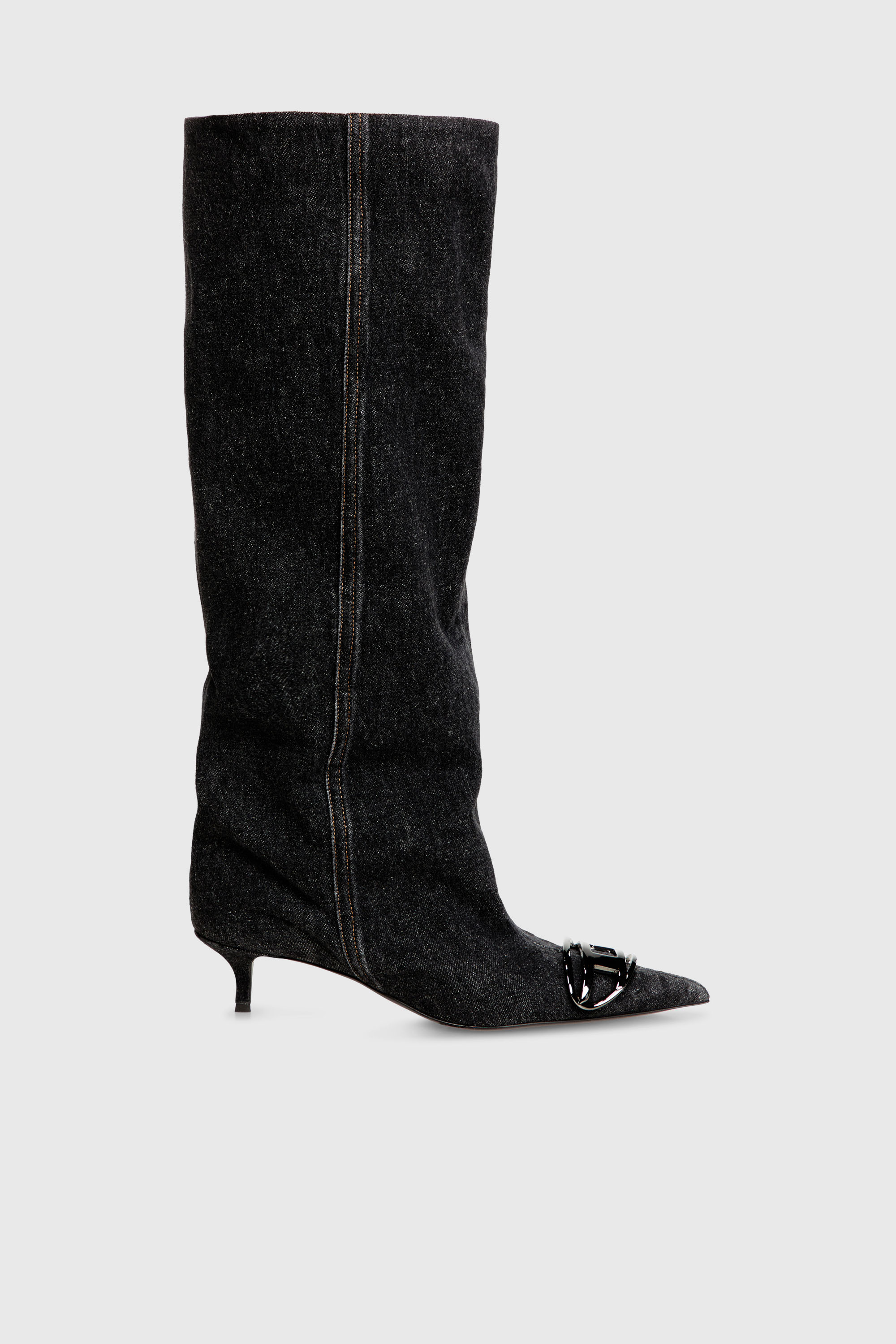 Diesel - D-VENUS KB SLOUCHY, D-Venus-Stivali slouchy al ginocchio in denim blu Donna in Nero - 1