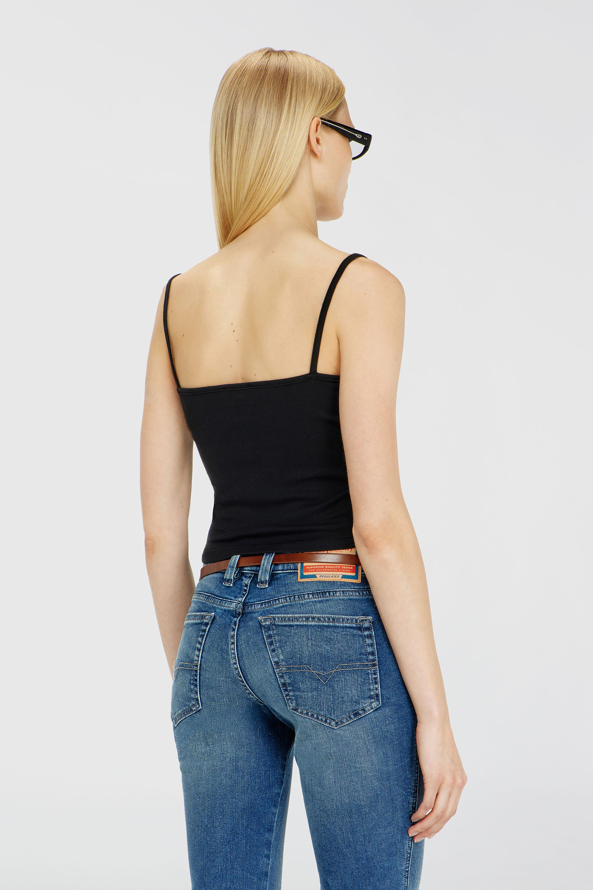 Diesel - T-HUPY-OD, Woman's Ribbed tank top with metallic Oval D in Black - 4