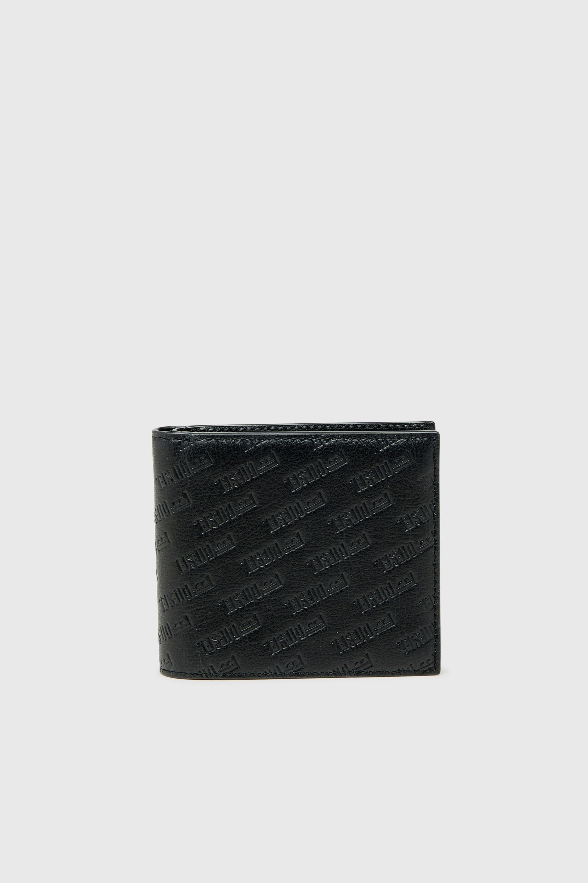 Diesel - MONOGRAM BI-FOLD COIN S 3D, Portafoglio in pelle a due ante con logo all-over embossato Uomo in Nero - 1