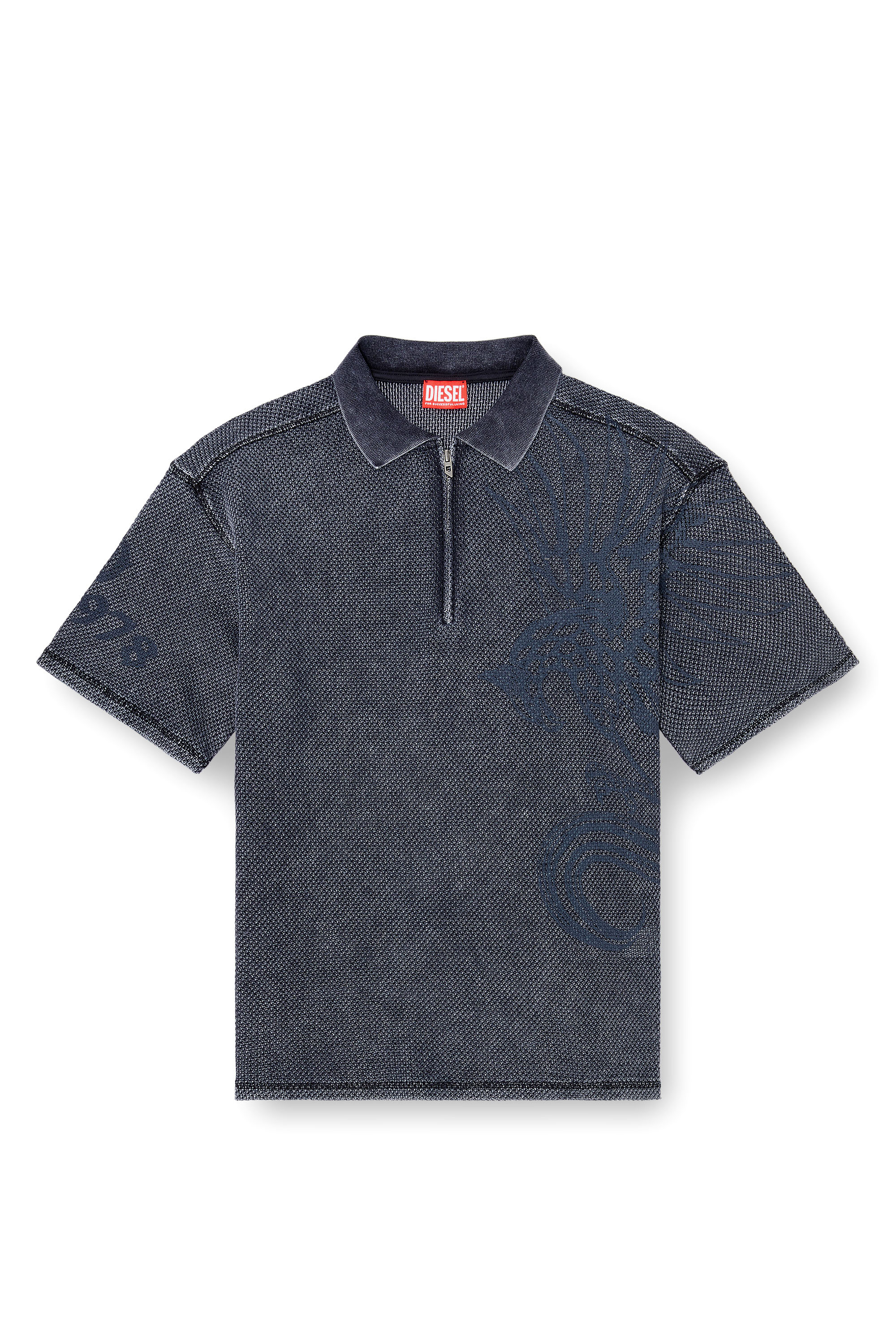 Diesel - T-ERRY-ZIP, Polo in mesh jacquard con stampa Phoenix Uomo in Grigio - 3