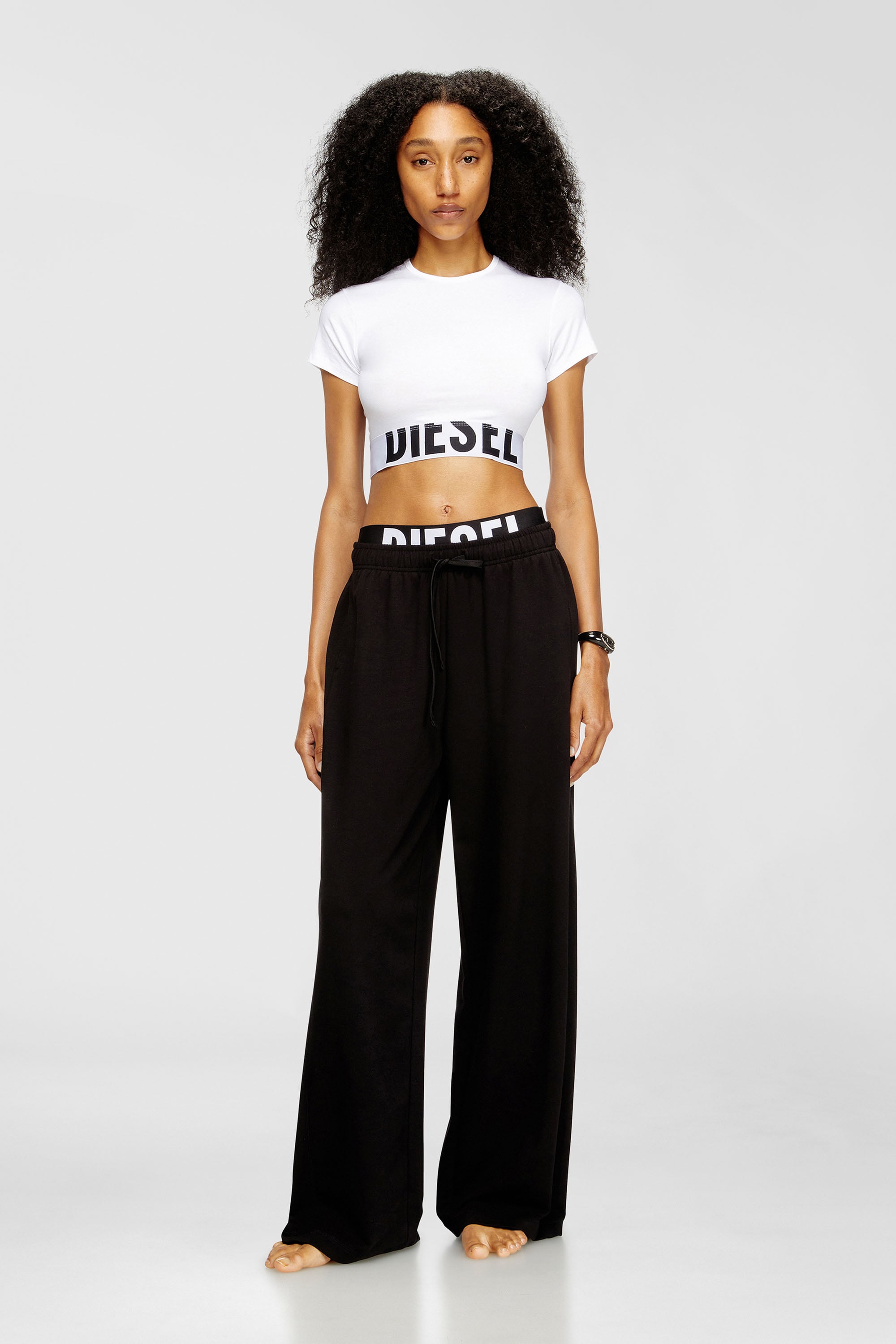 Diesel - LESLIE-D-POP, Pantaloni da tuta in spugna di cotone con fascia in vita con logo Donna in Nero - 1