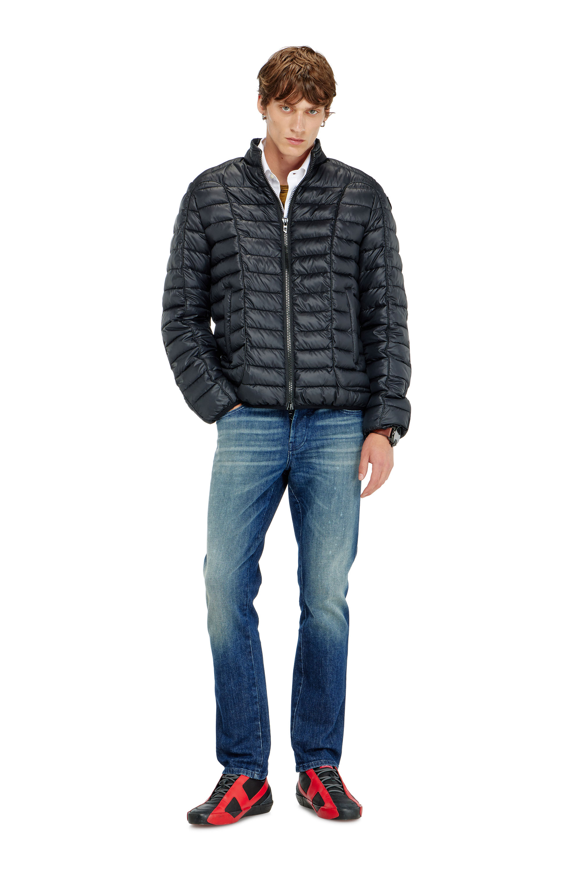 Diesel - W-PILOT-WRD, Piumino stile biker con profili tono su tono Uomo in Nero - 2