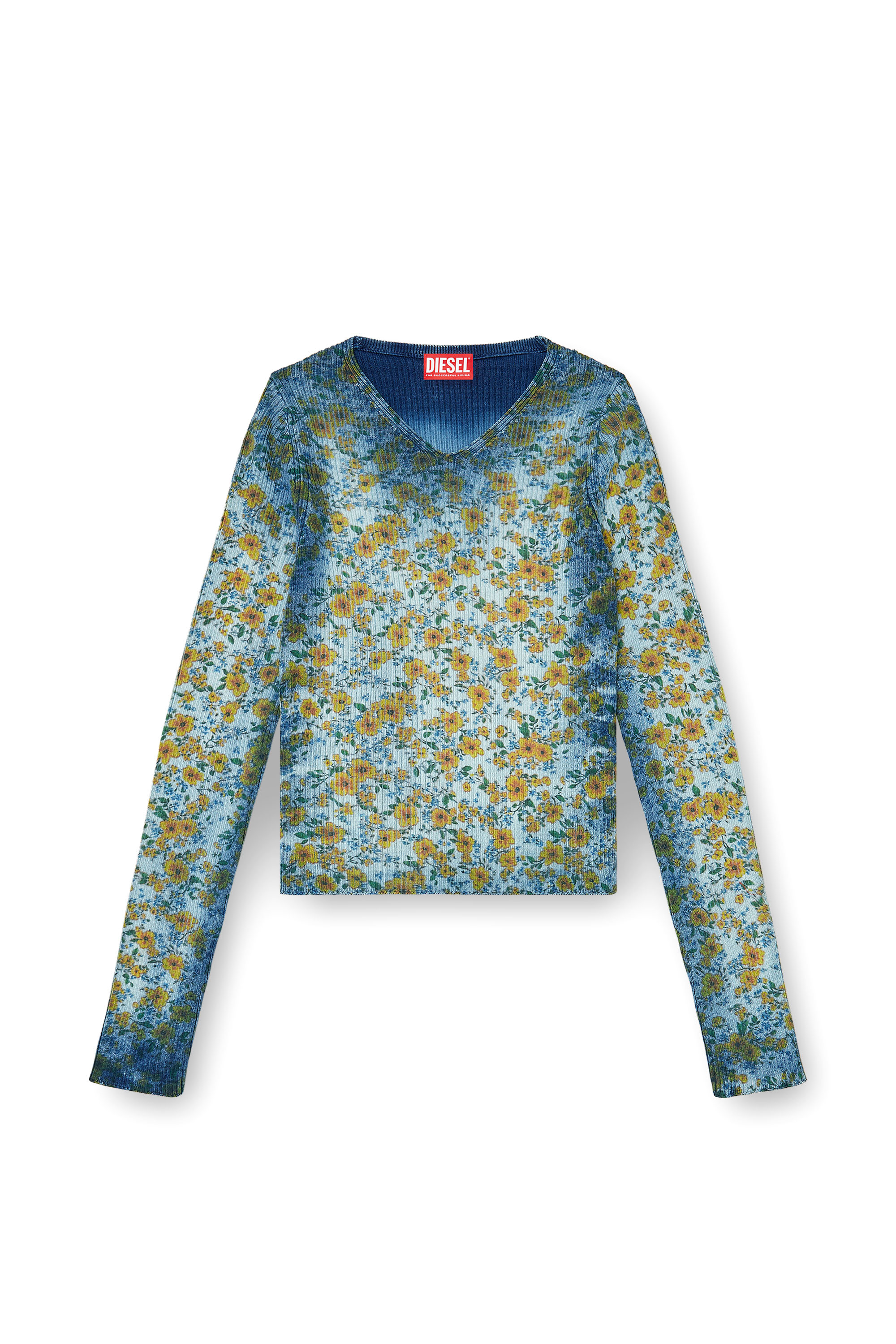 Diesel - M-EGE, Top a coste con stampa floreale effetto X-Ray Donna in Blu - 3