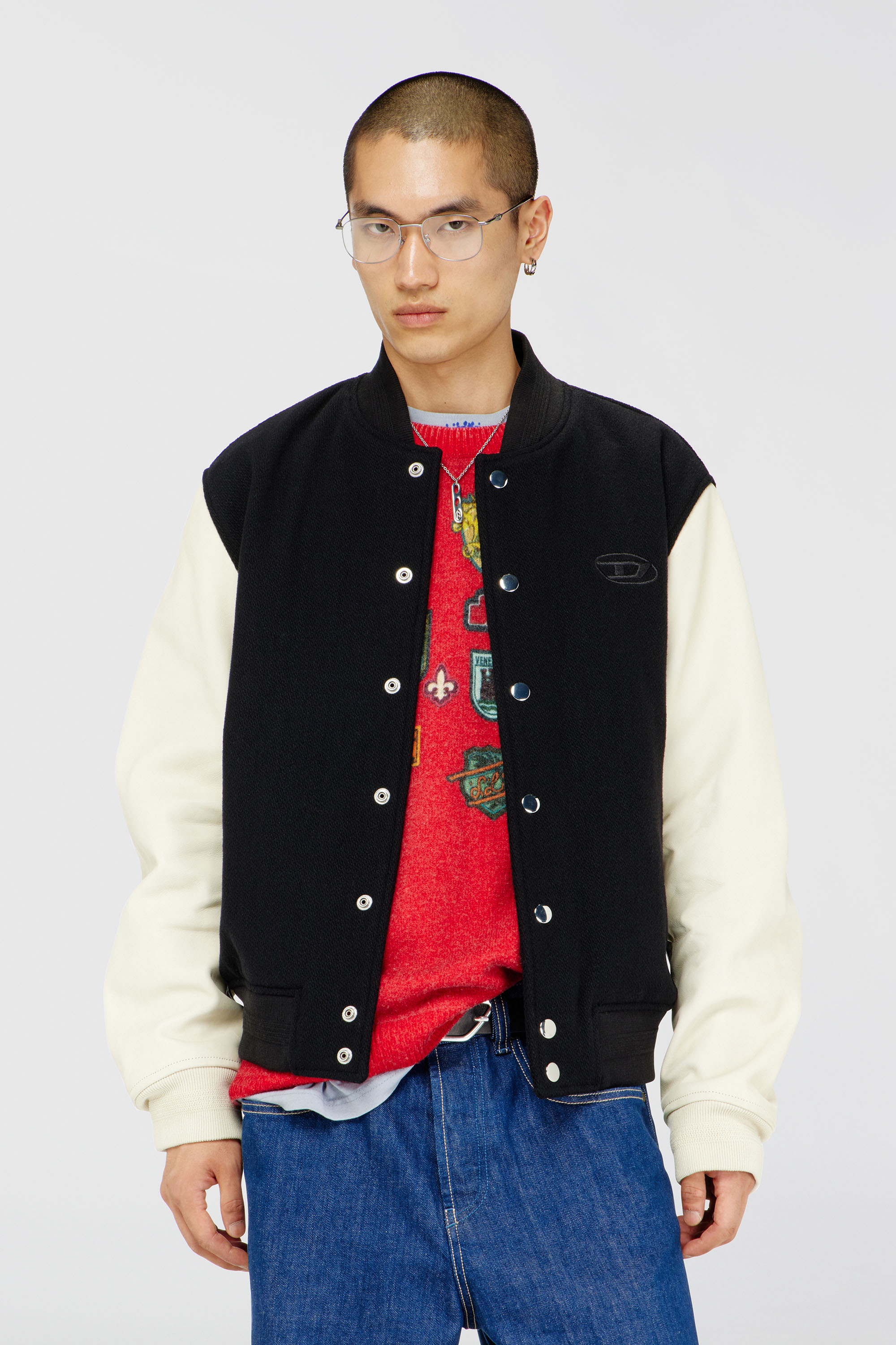 Diesel - L-ARRY-WRD, Giacca bomber in misto lana e pelle Uomo in Multicolor - 3