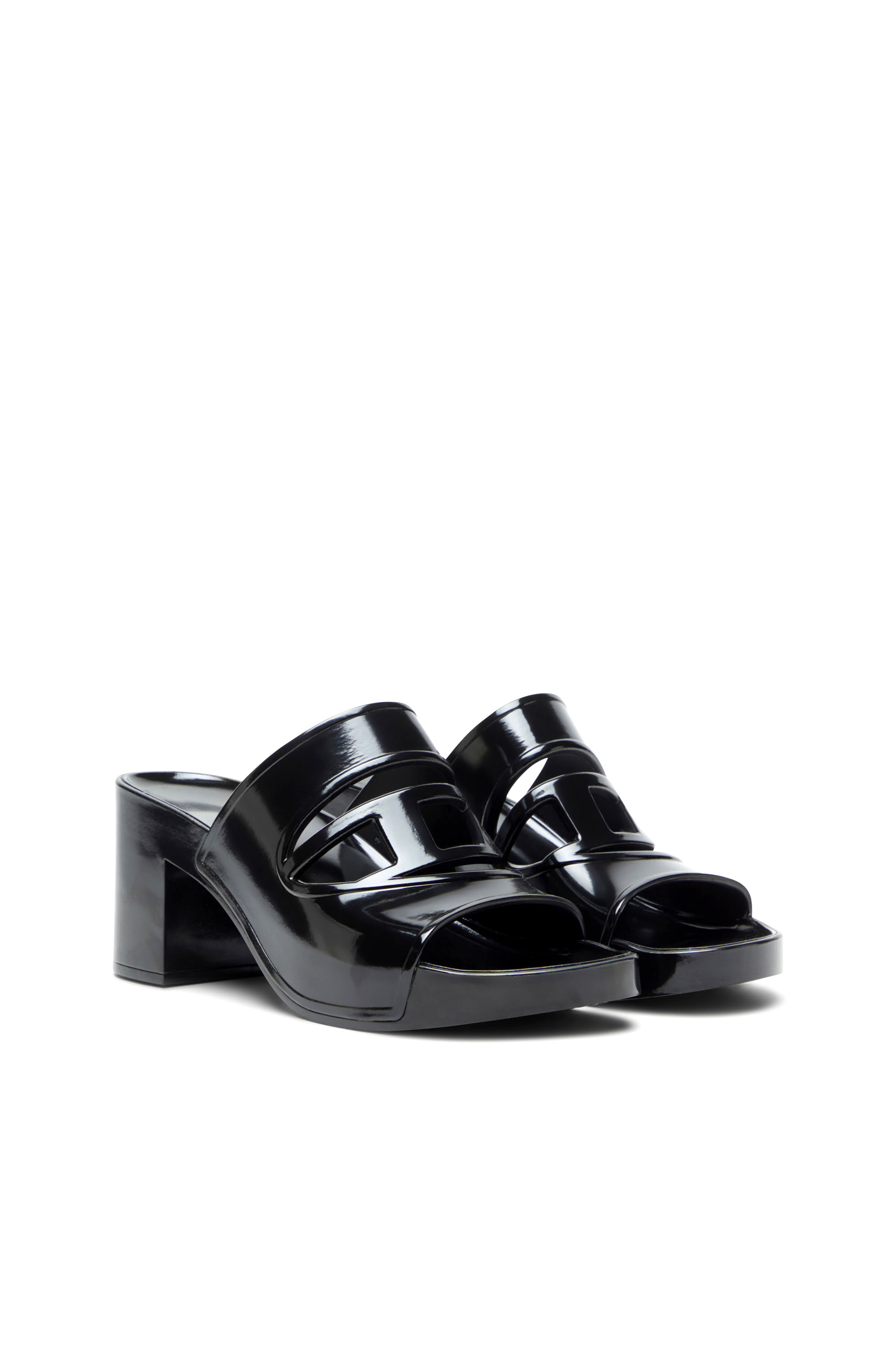 Diesel - SA-BONNIE, Sa-Bonnie-Slide in gomma con tacco e logo cut-out Donna in Nero - 2