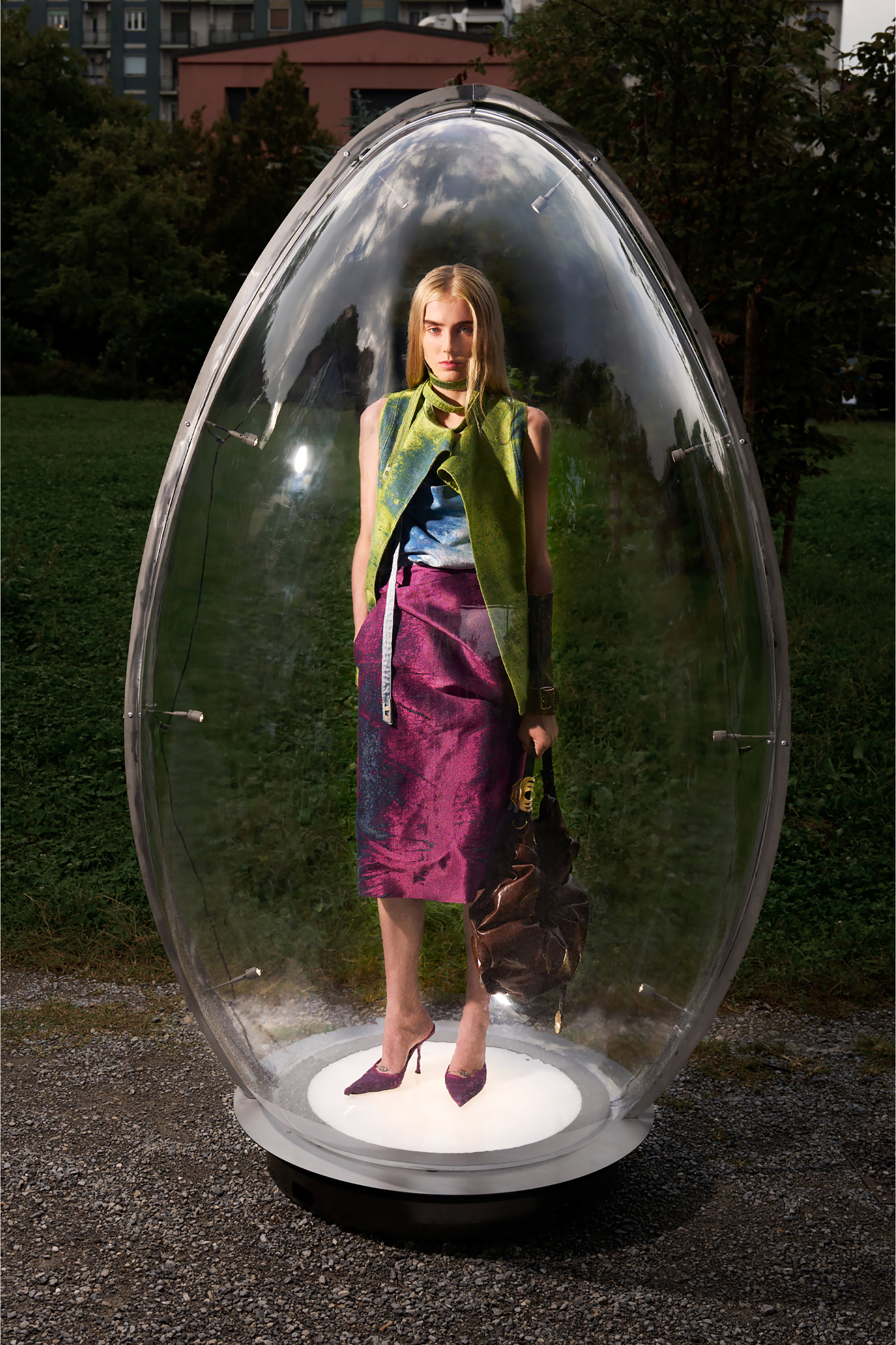 Diesel - DE-SANDIE-FSI, Top smanicato in satin denim colorato Donna in Blu - 3