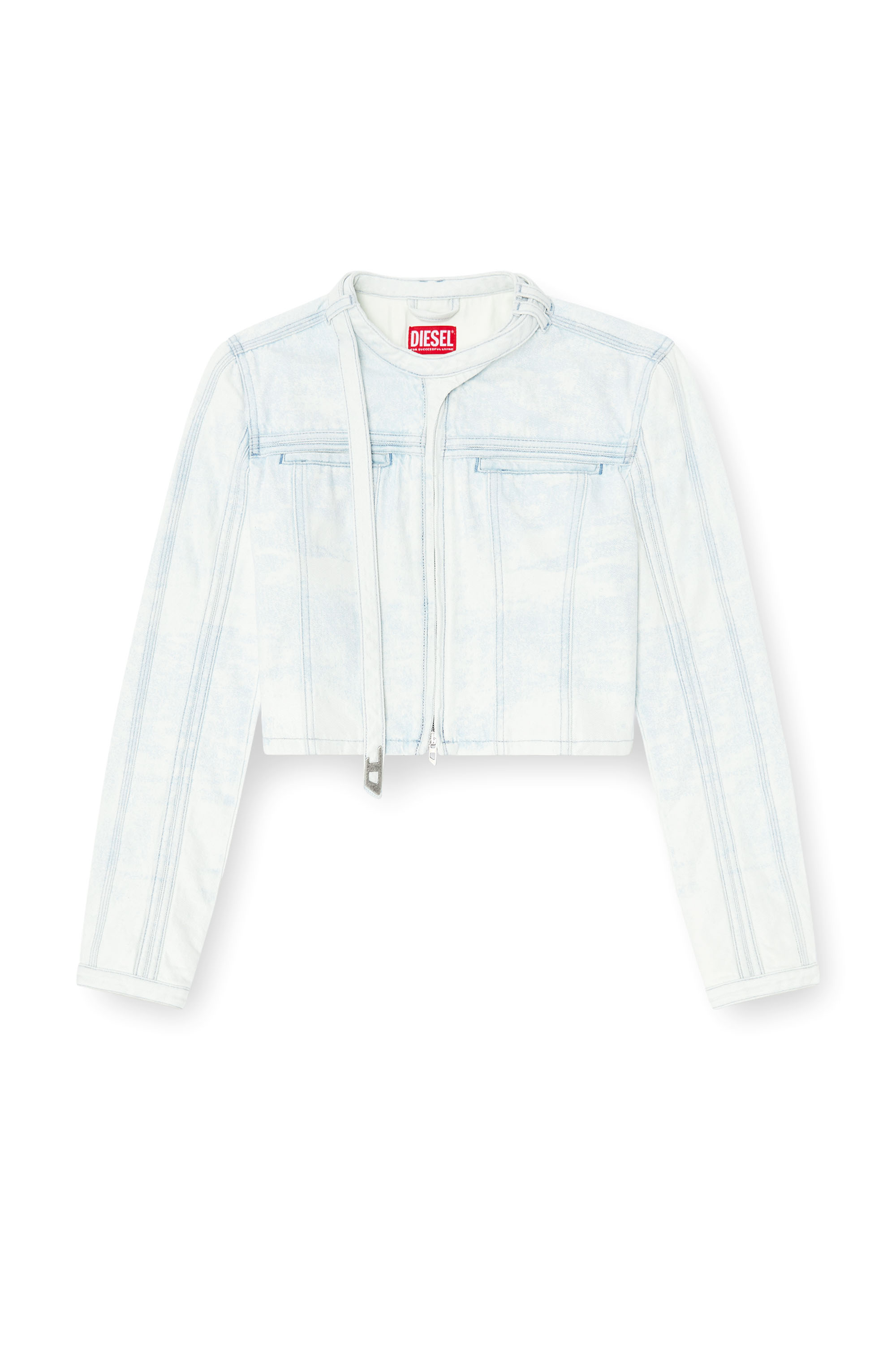 Diesel - DE-SAPHIX-FSI, Woman's Cropped jacket in ice-blue satin denim in Light Blue - 3