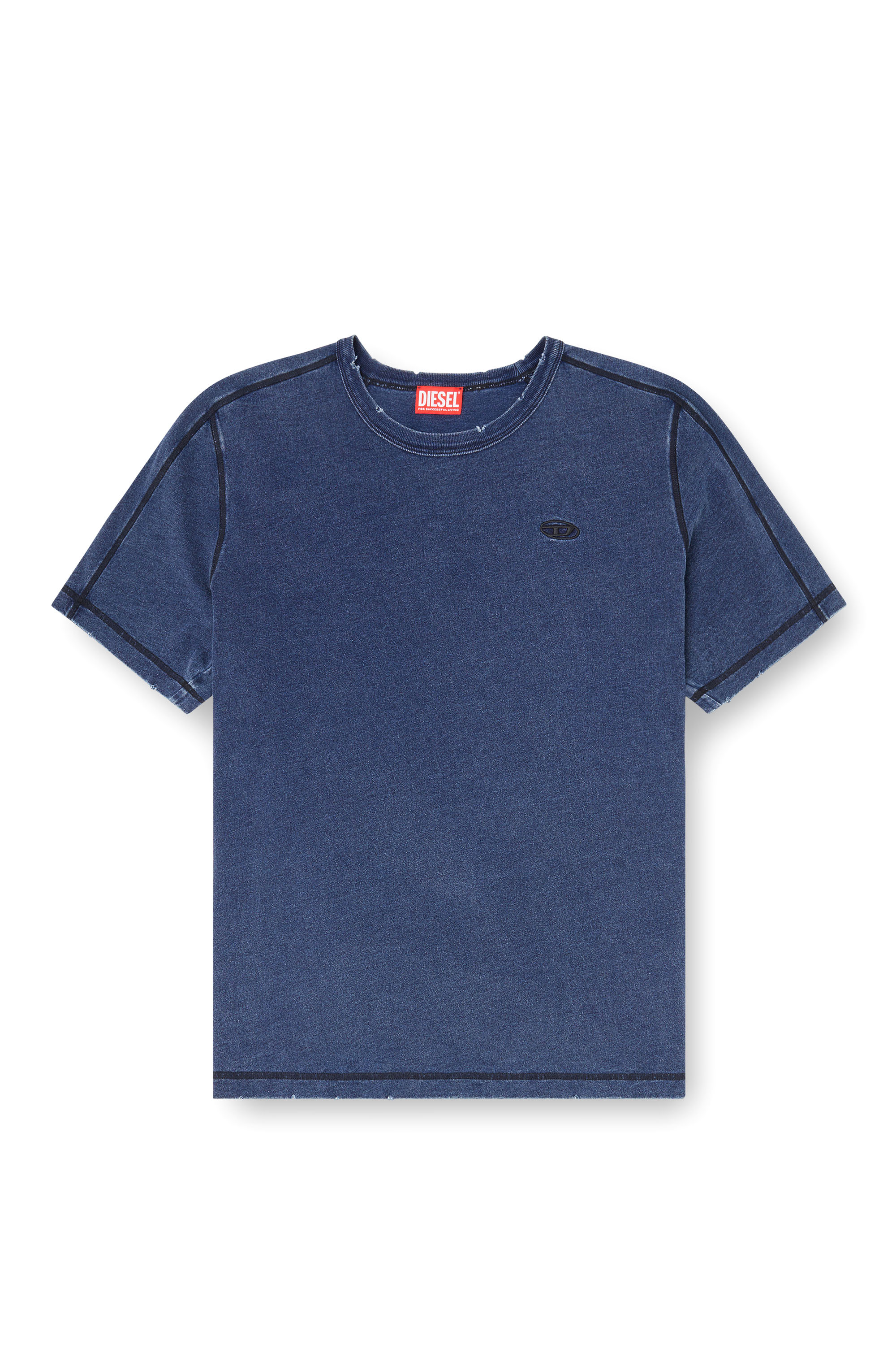 Diesel - T-ADJIND-NEW, Man's Distressed T-shirt with denim effect in Blue - 3