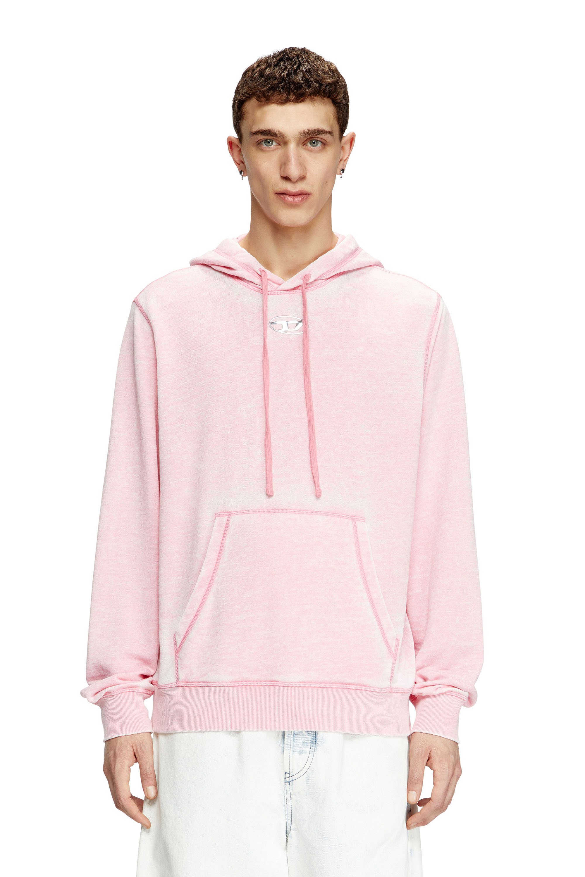 Diesel - S-GINN-HOOD-PAK, Hoodie con burnout e logo effetto cromato Uomo in Rosa - 1